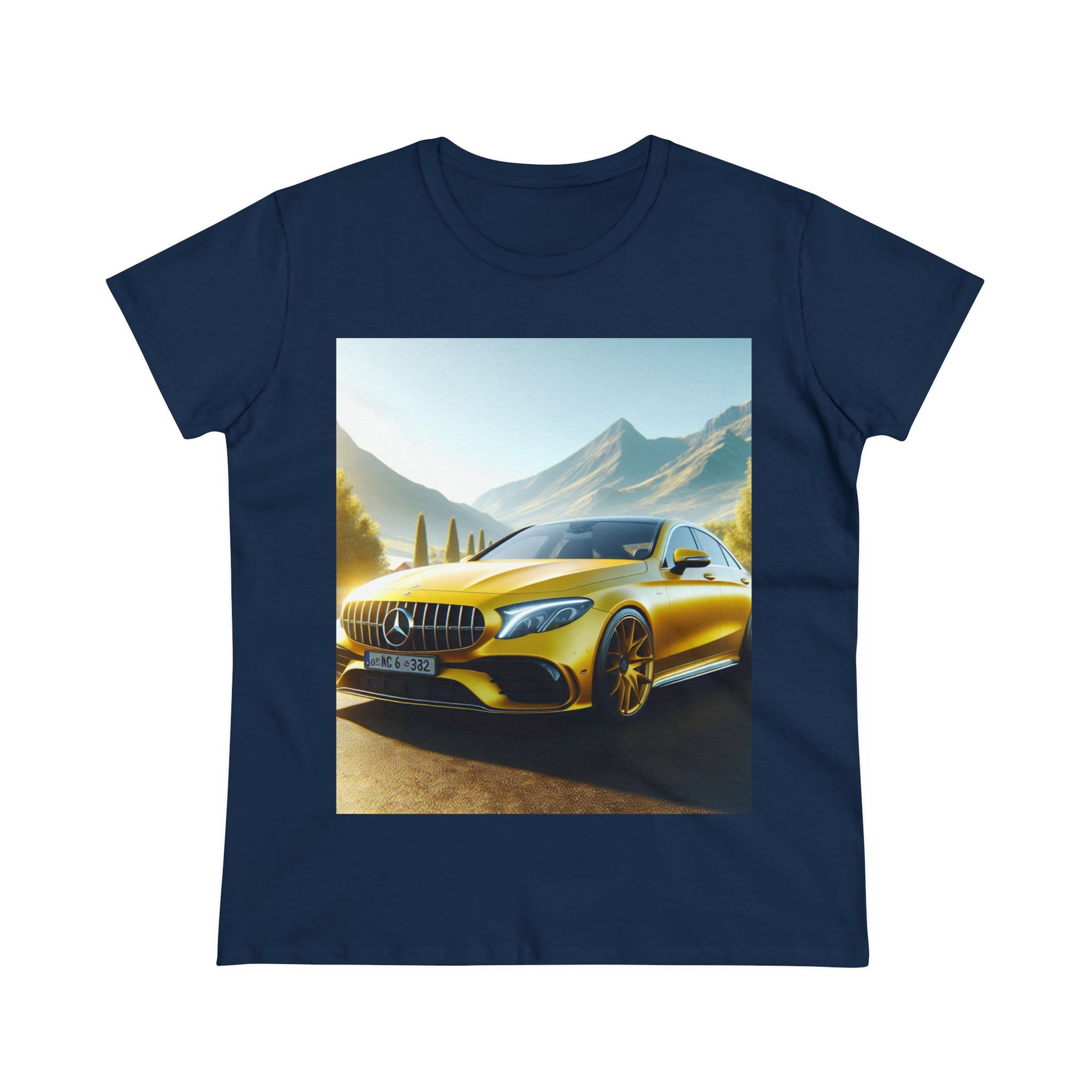 Yellow Mercedes T-Shirt T-Shirt Printify Navy S 