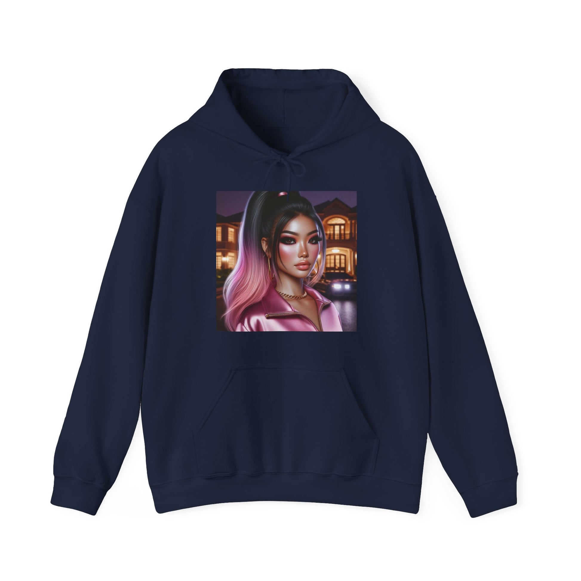 Pink at Night Hoodie Hoodie Printify Navy S 