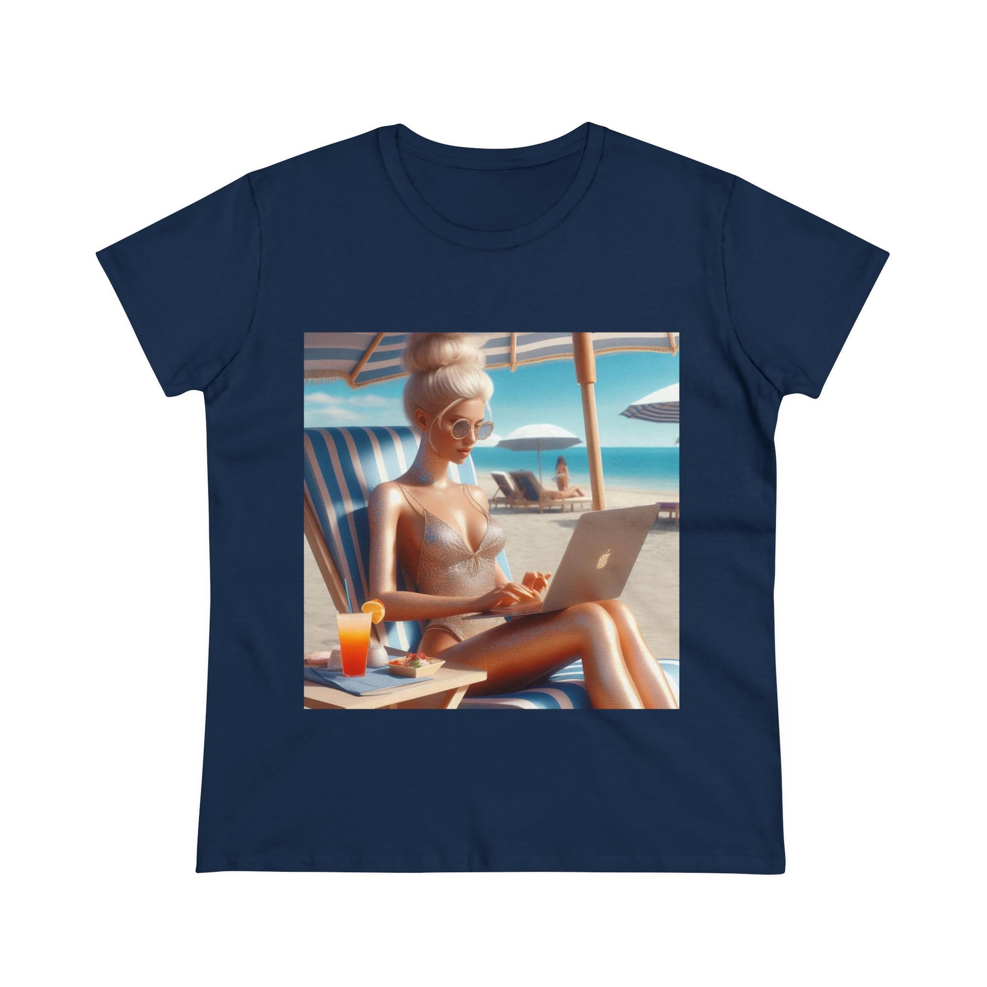 Work Day at the Beach T-Shirt T-Shirt Printify Navy S 