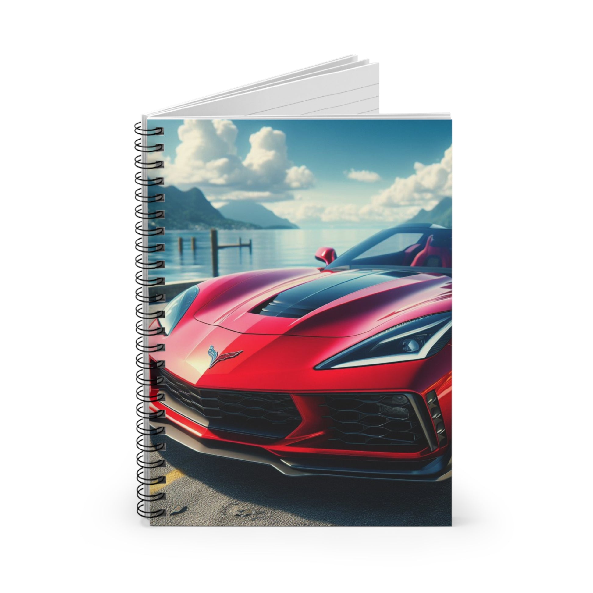 Red Corvette Spiral Notebook Paper products Printify   