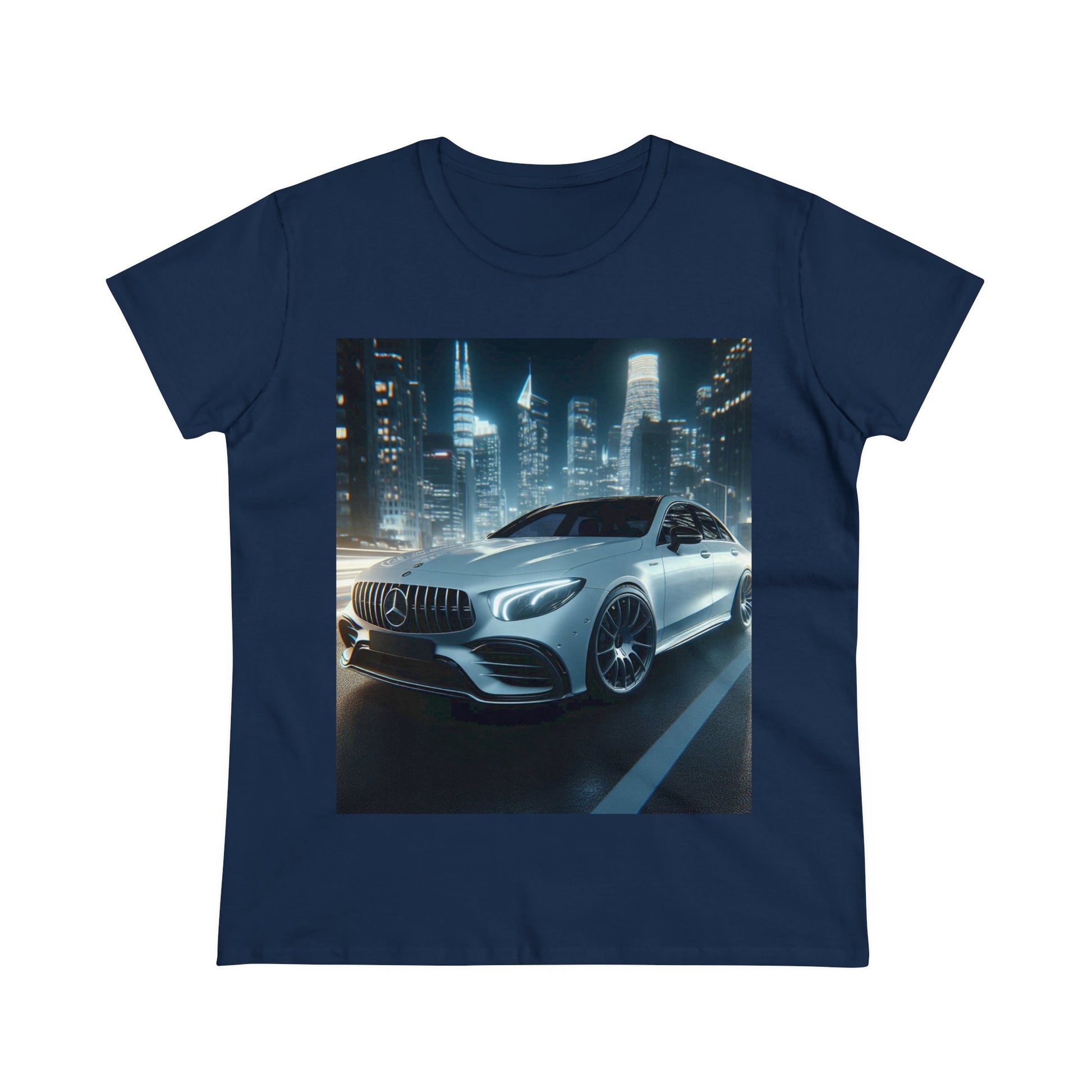 White Mercedes T-Shirt T-Shirt Printify Navy S 