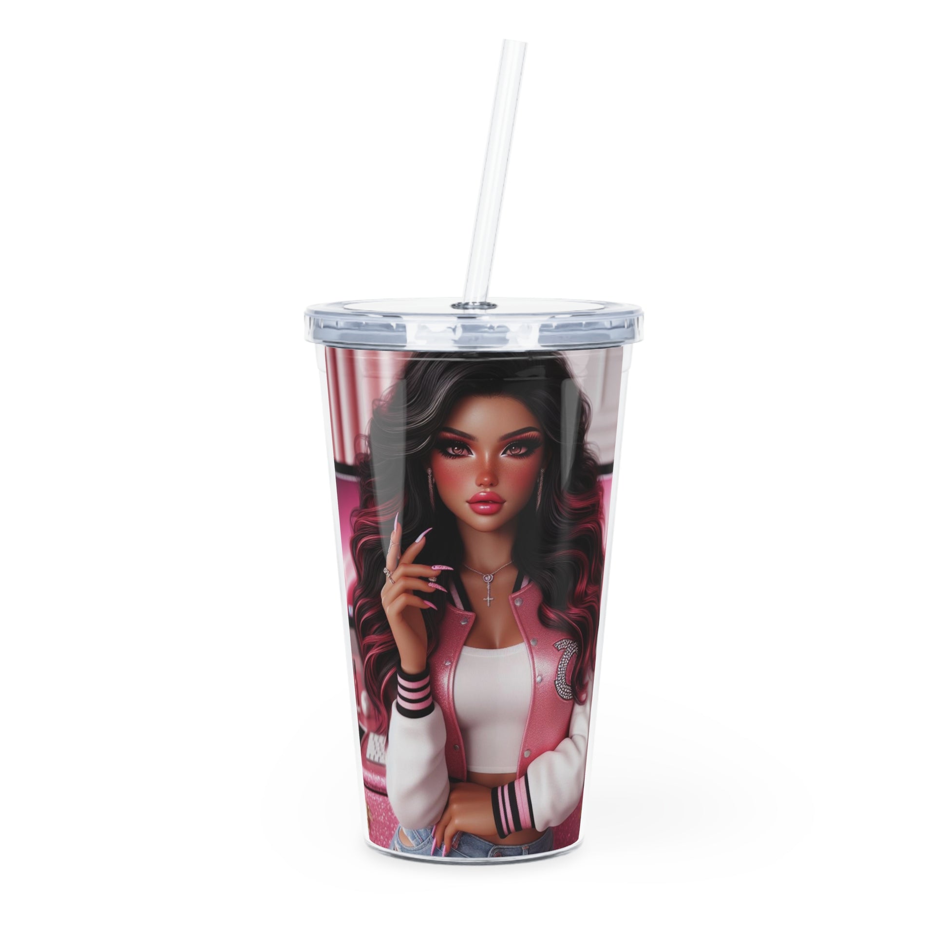 Pink Everything Tumbler with Straw Mug Printify 20oz Transparent 