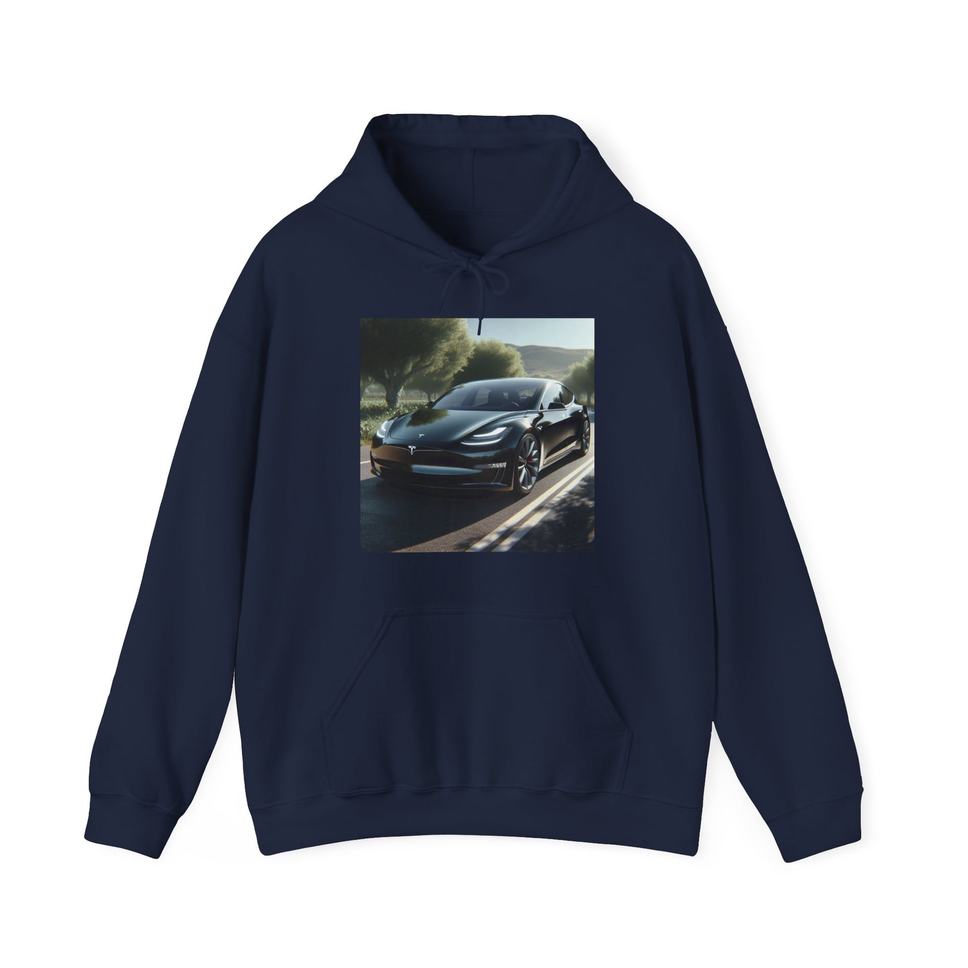 Black Tesla Hoodie Hoodie Printify Navy S 