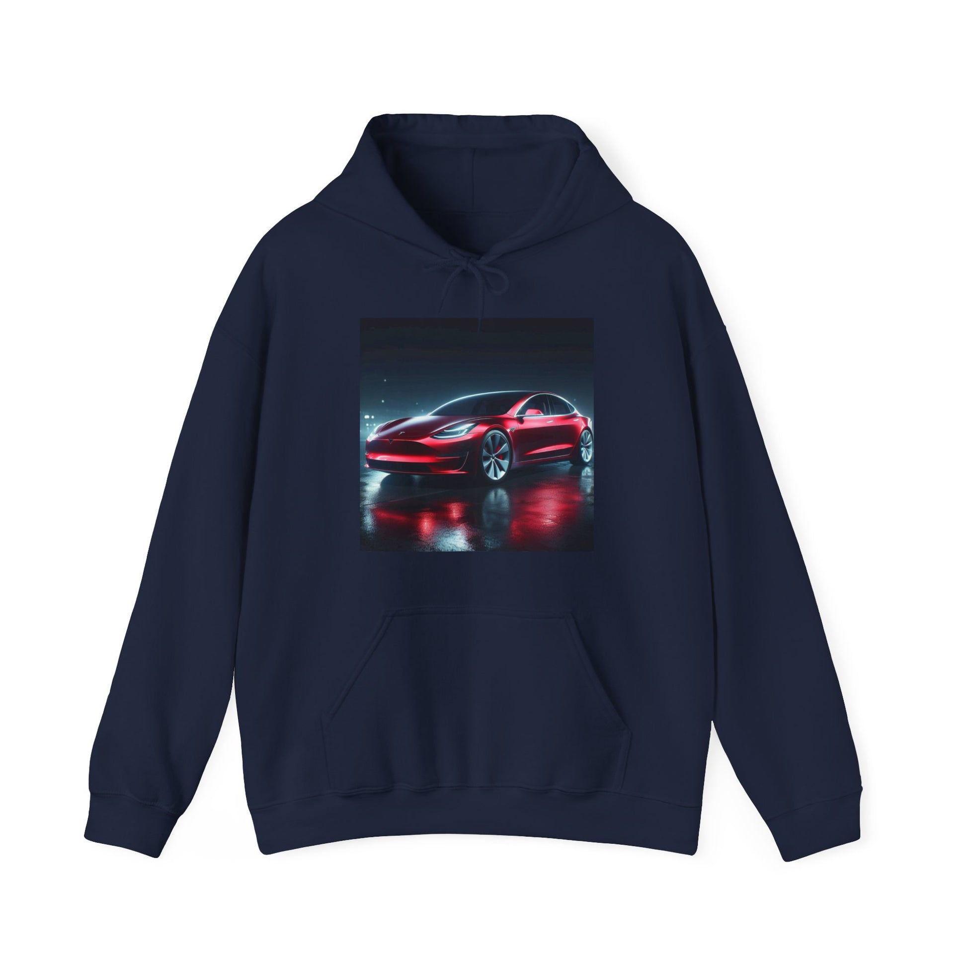 Red Tesla Hoodie Hoodie Printify Navy S 