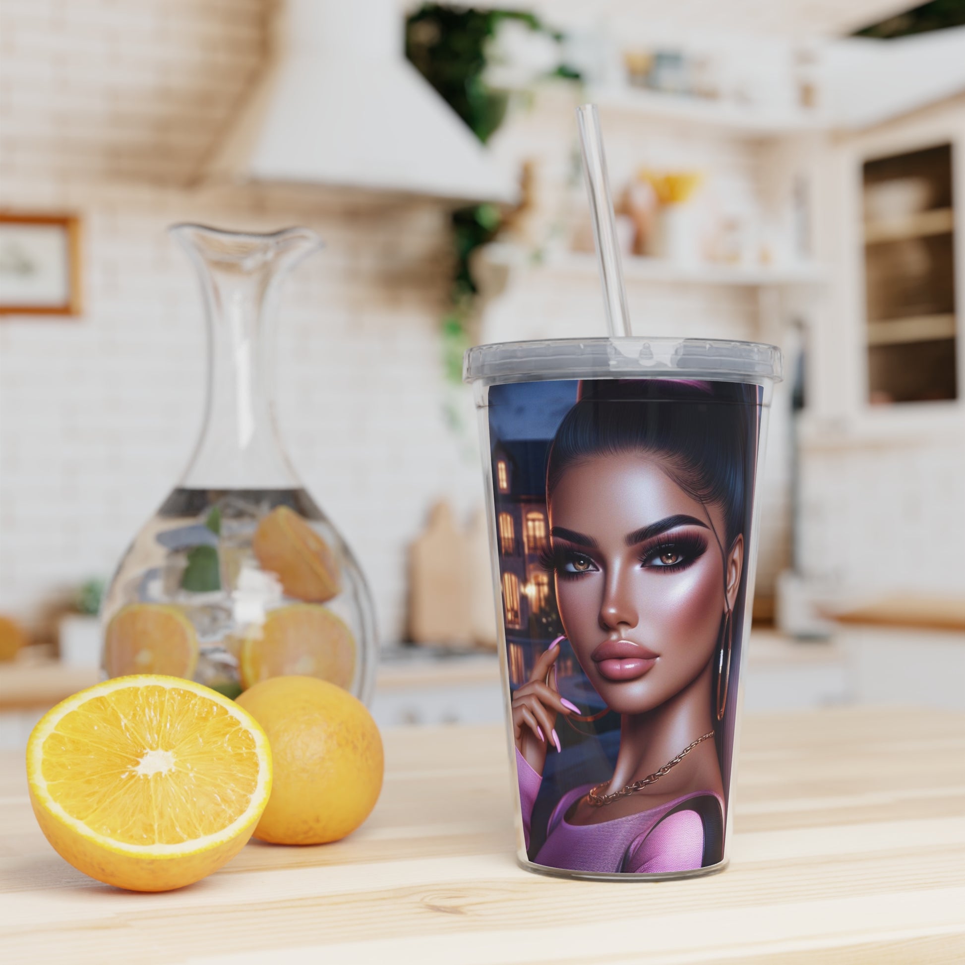 Pink at Night Tumbler with Straw Mug Printify   