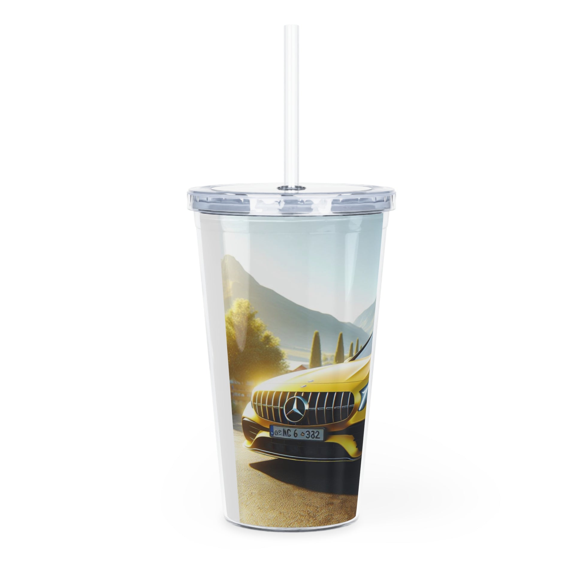 Yellow Mercedes Tumbler with Straw Mug Printify   