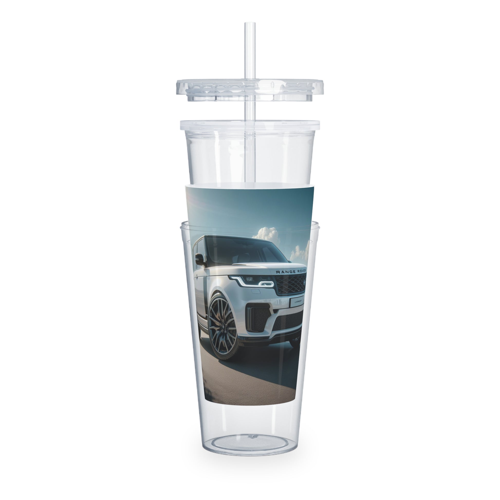 White Range Rover Tumbler with Straw Mug Printify   