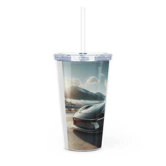 Black Porsche Tumbler with Straw Mug Printify   