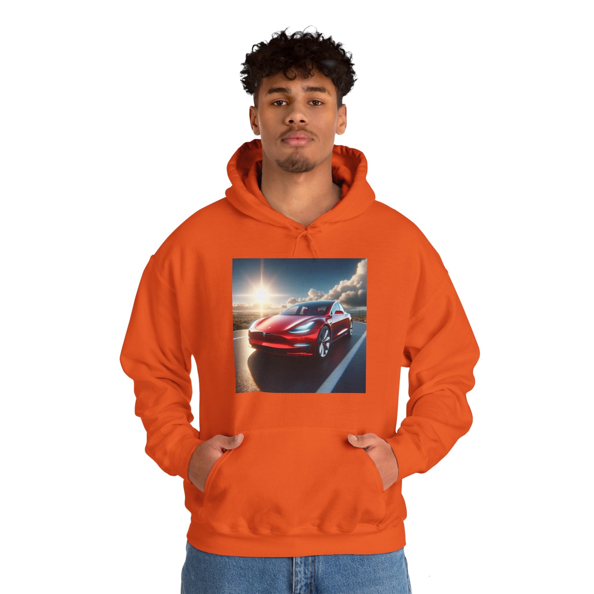 Red Tesla Hoodie Hoodie Printify   