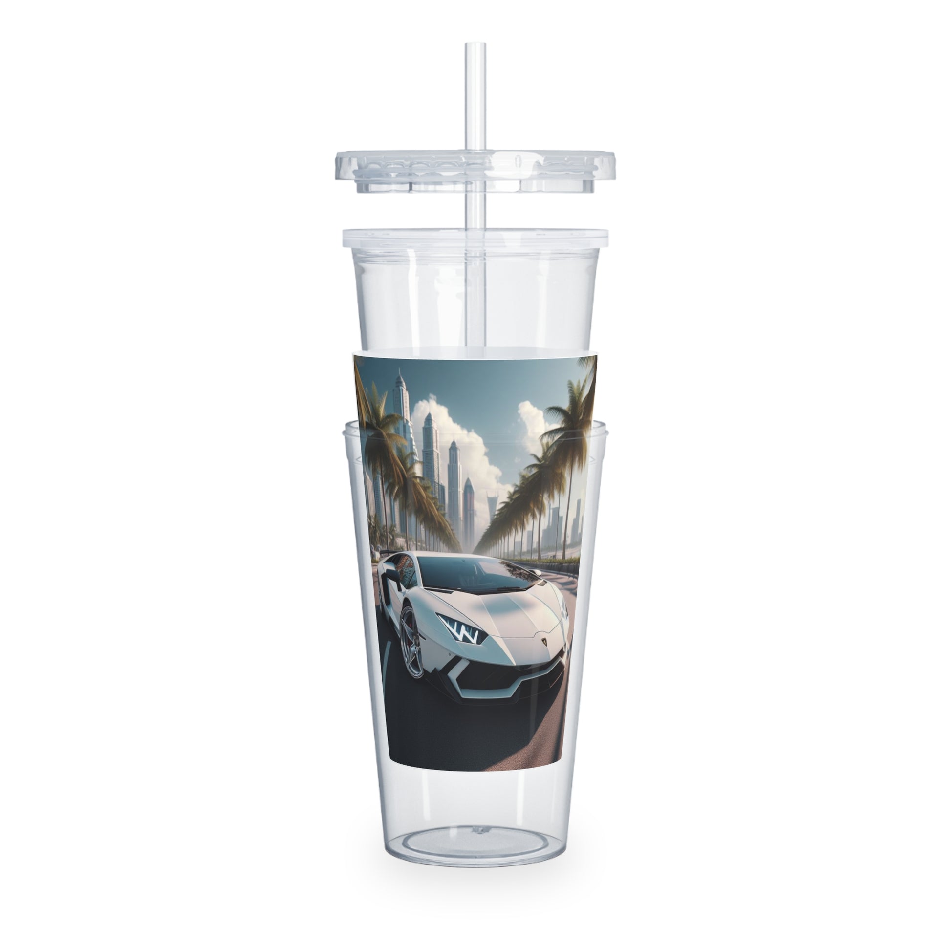 White Lamborghini Tumbler with Straw Mug Printify   