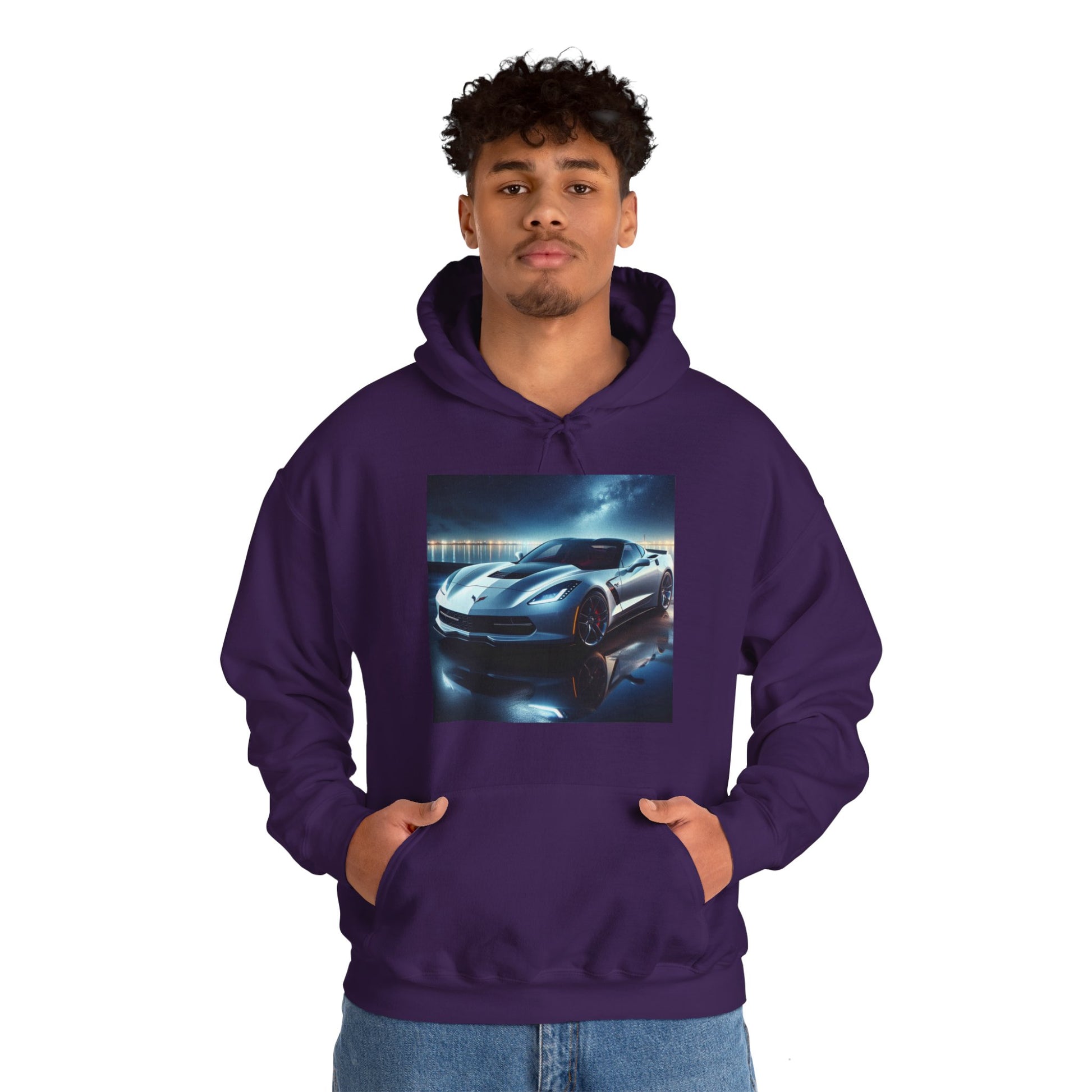 White Corvette Hoodie Hoodie Printify   