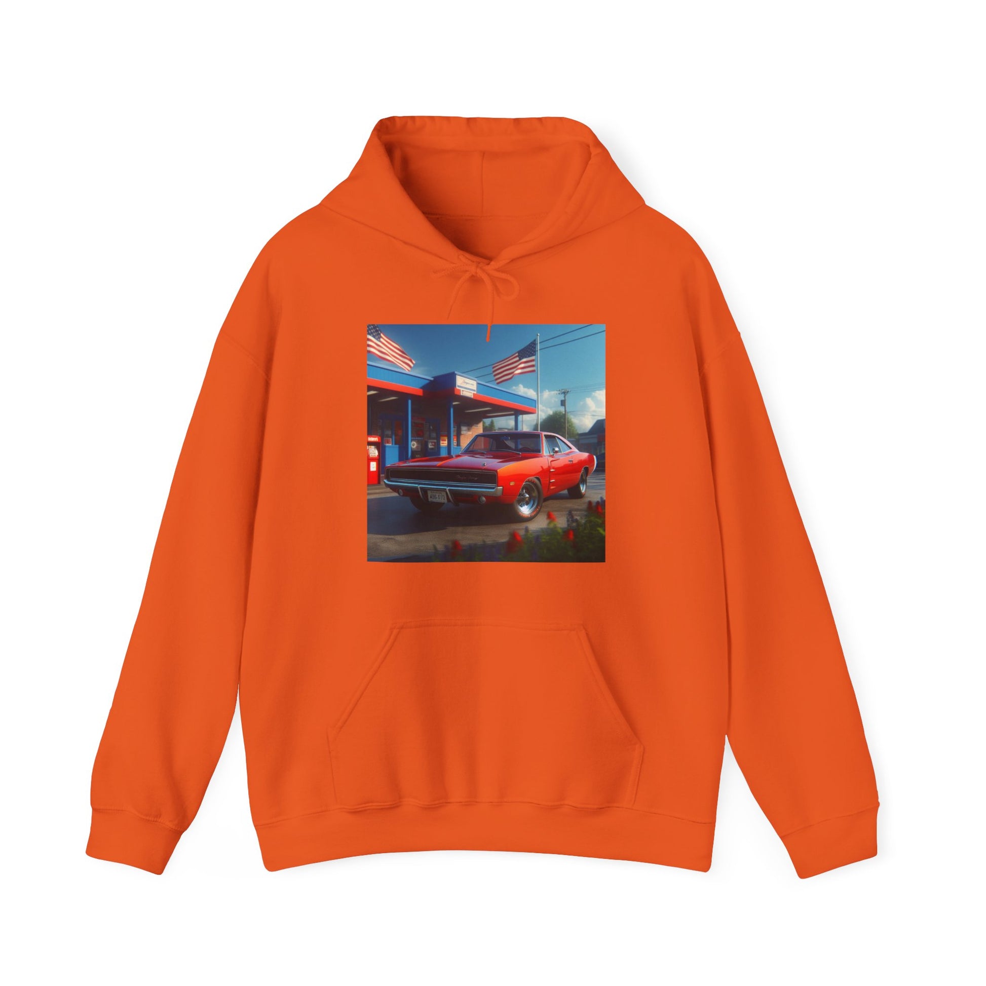 1970 Red Dodge Charger Hoodie Hoodie Printify Orange S 