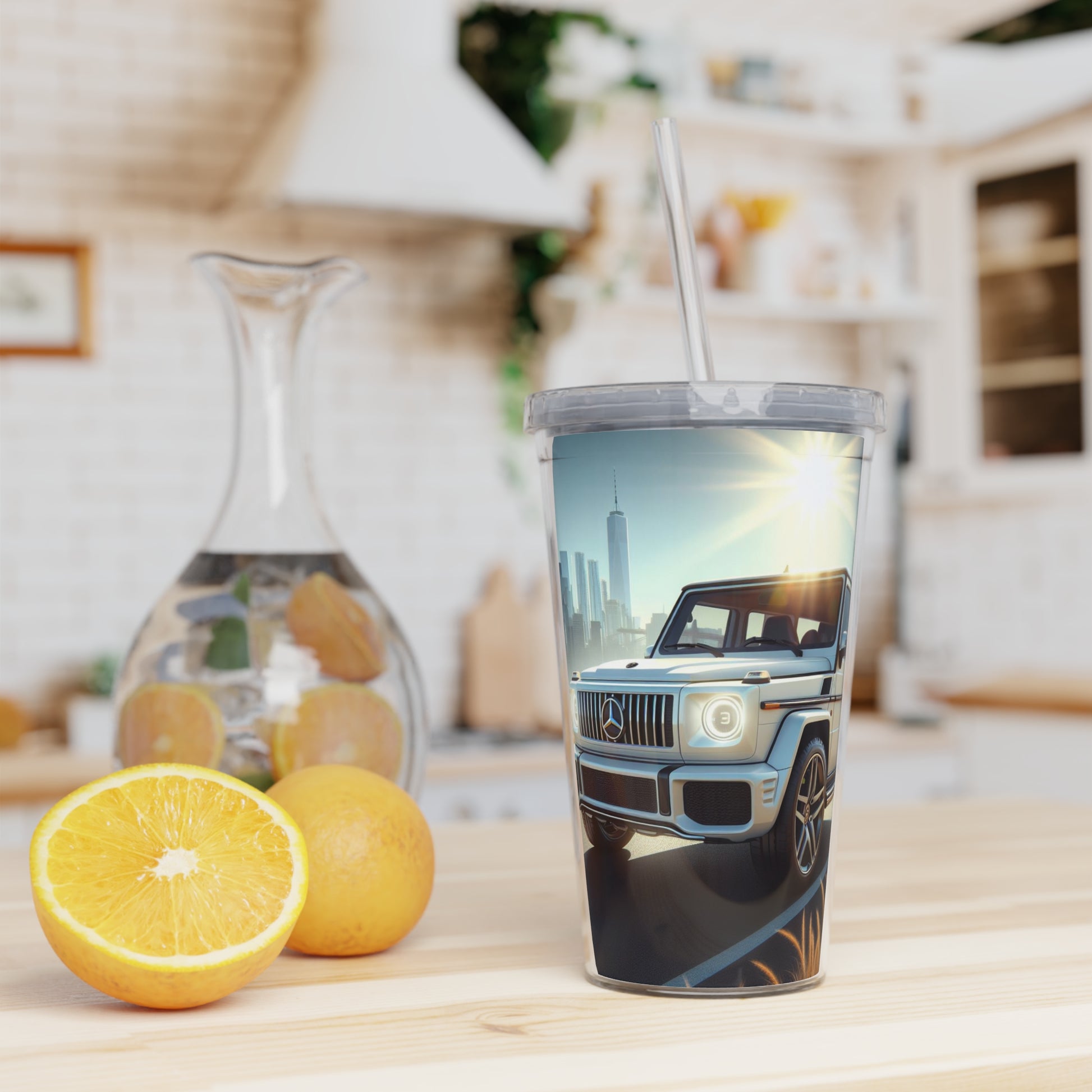 White G-Wagon Tumbler with Straw Mug Printify   