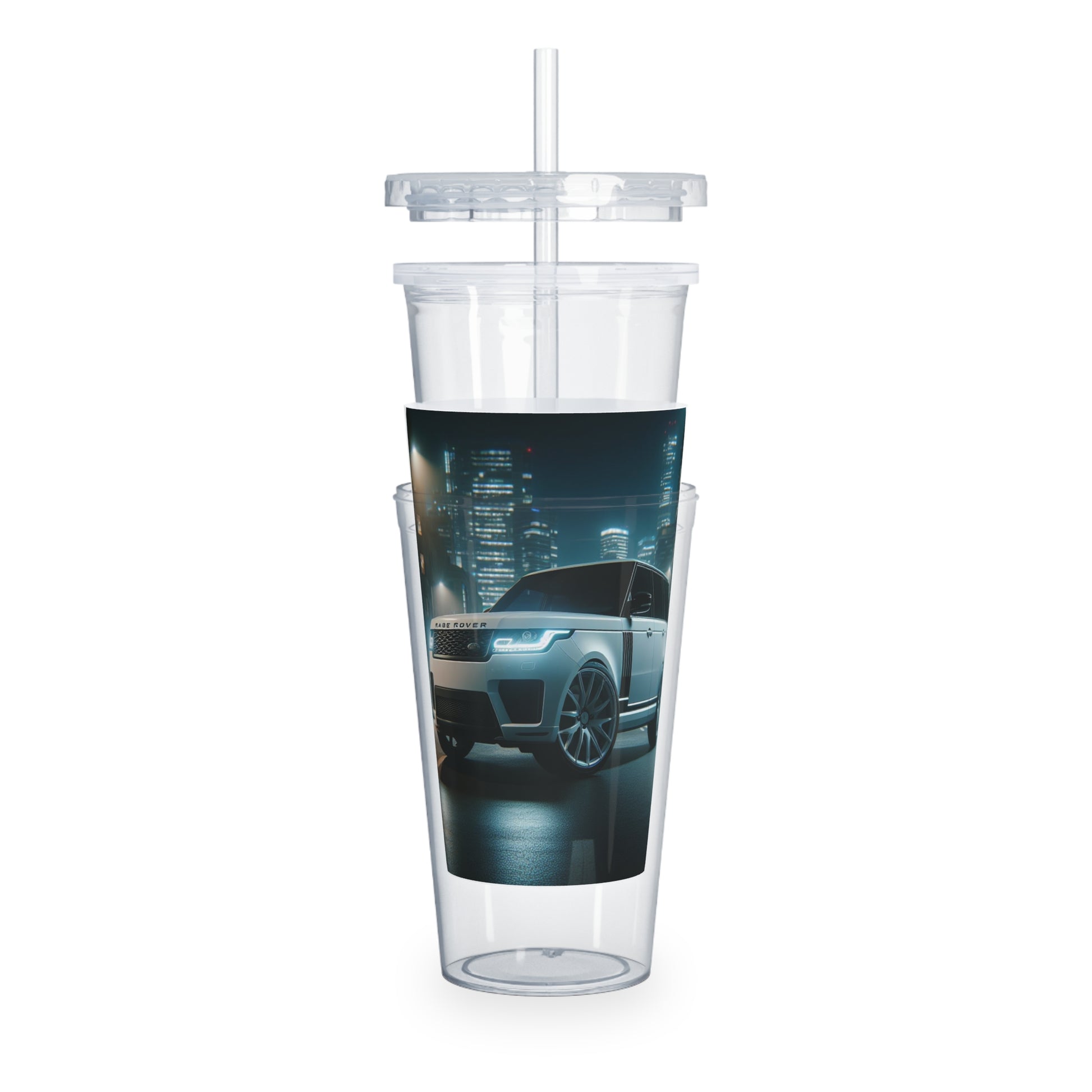 White Range Rover Tumbler with Straw Mug Printify   