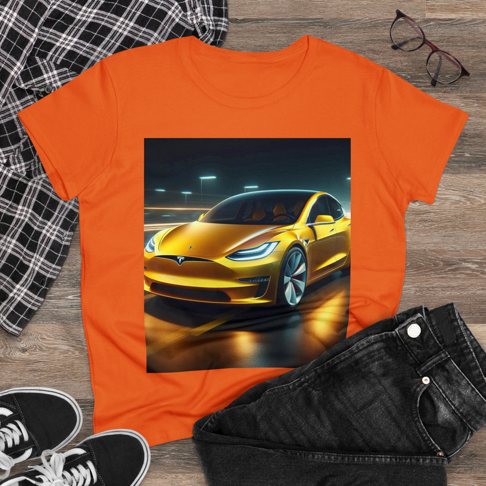 Yellow Tesla T-Shirt T-Shirt Printify   