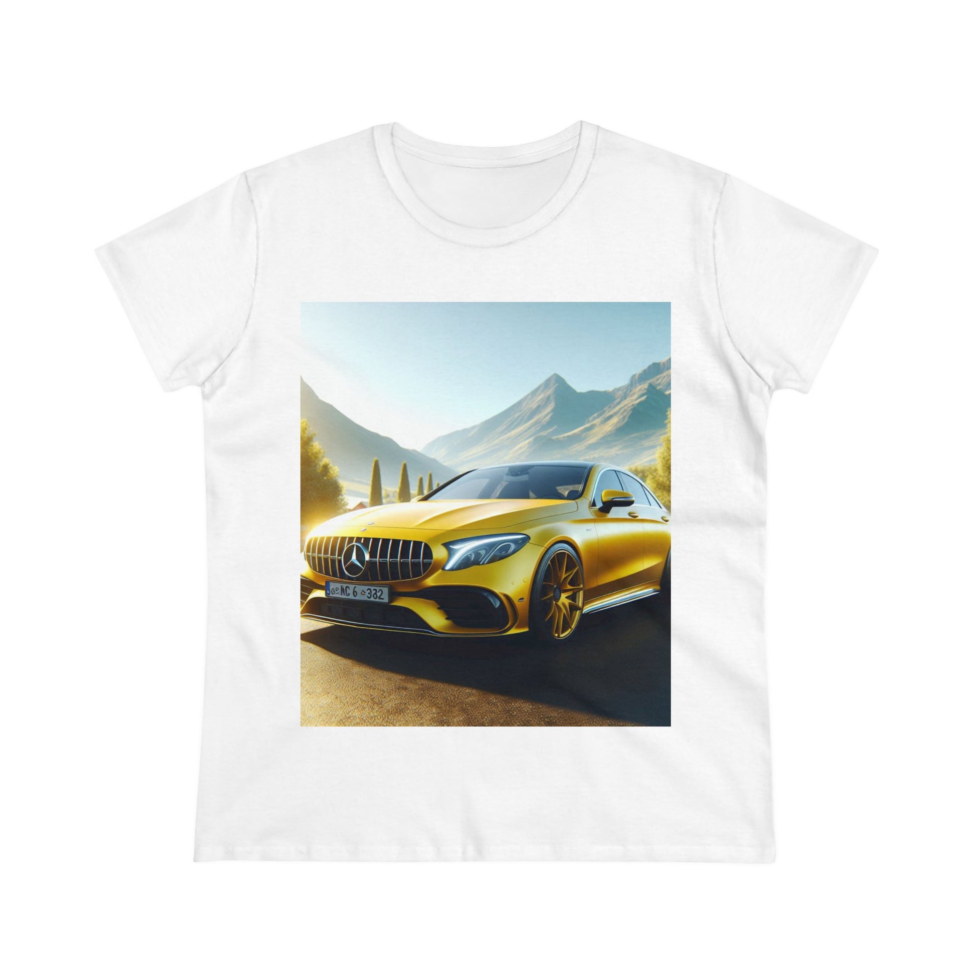 Yellow Mercedes T-Shirt T-Shirt Printify White S 