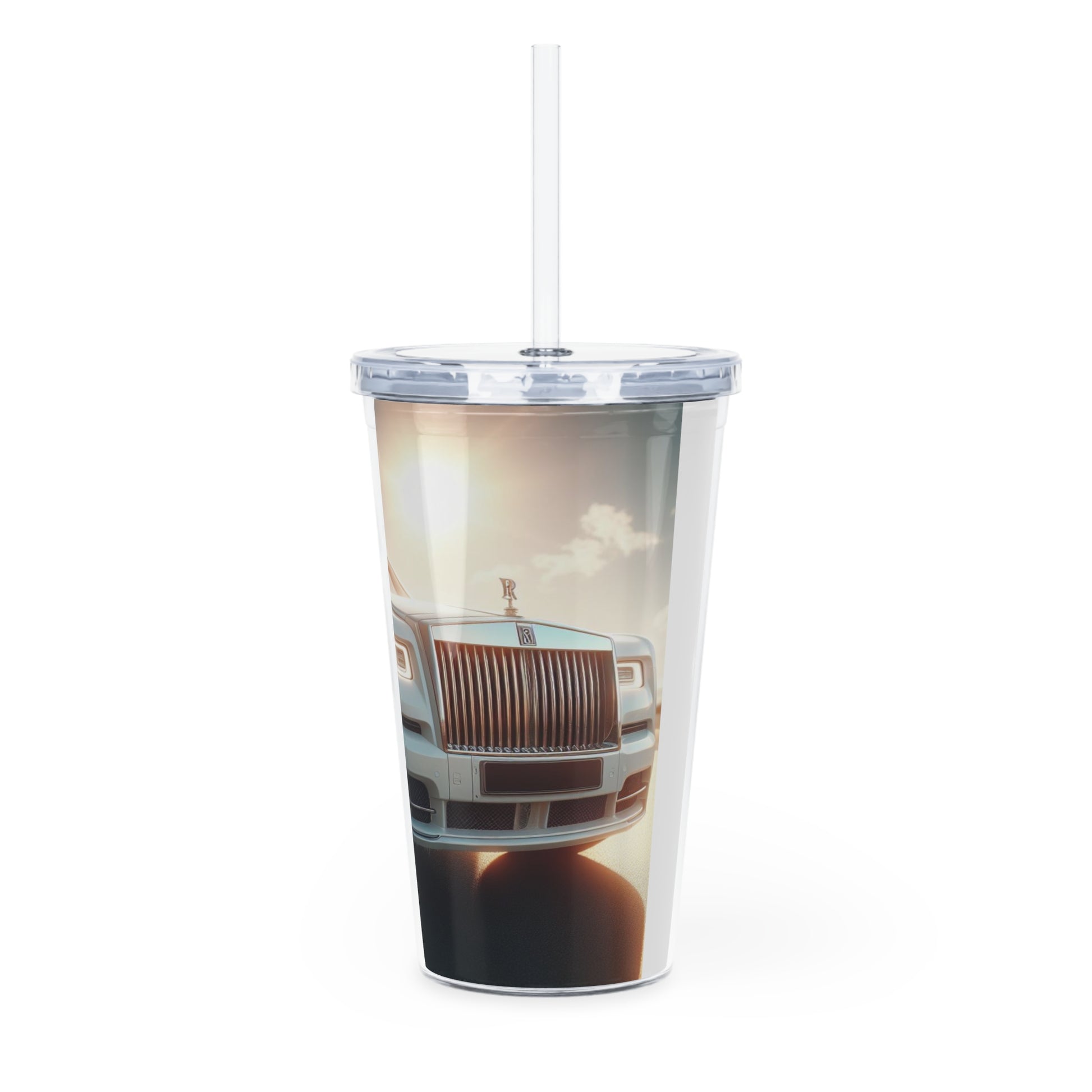 White Rolls Royce Tumbler with Straw Mug Printify   