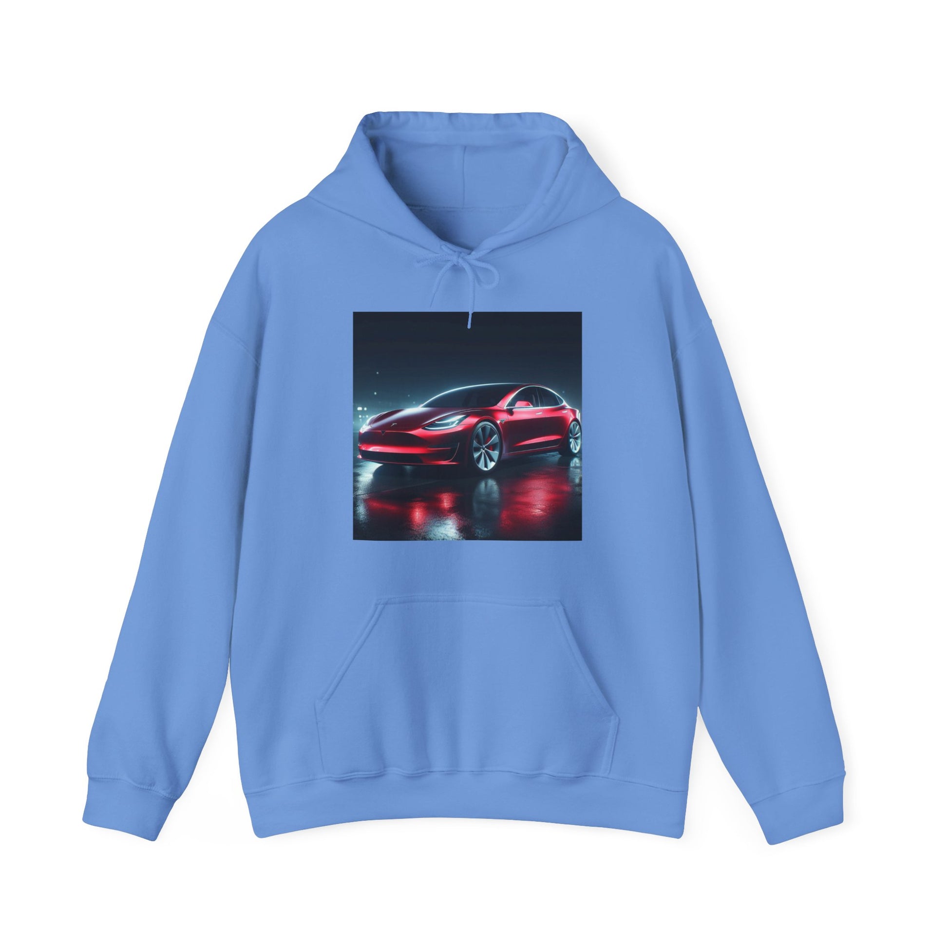 Red Tesla Hoodie Hoodie Printify Carolina Blue S 