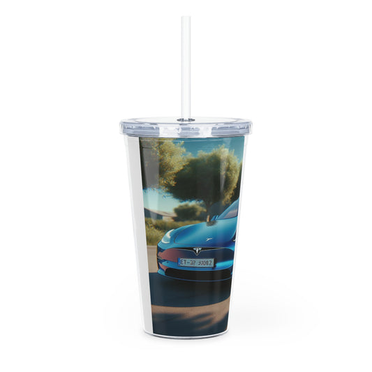 Blue Tesla Tumbler with Straw Mug Printify   