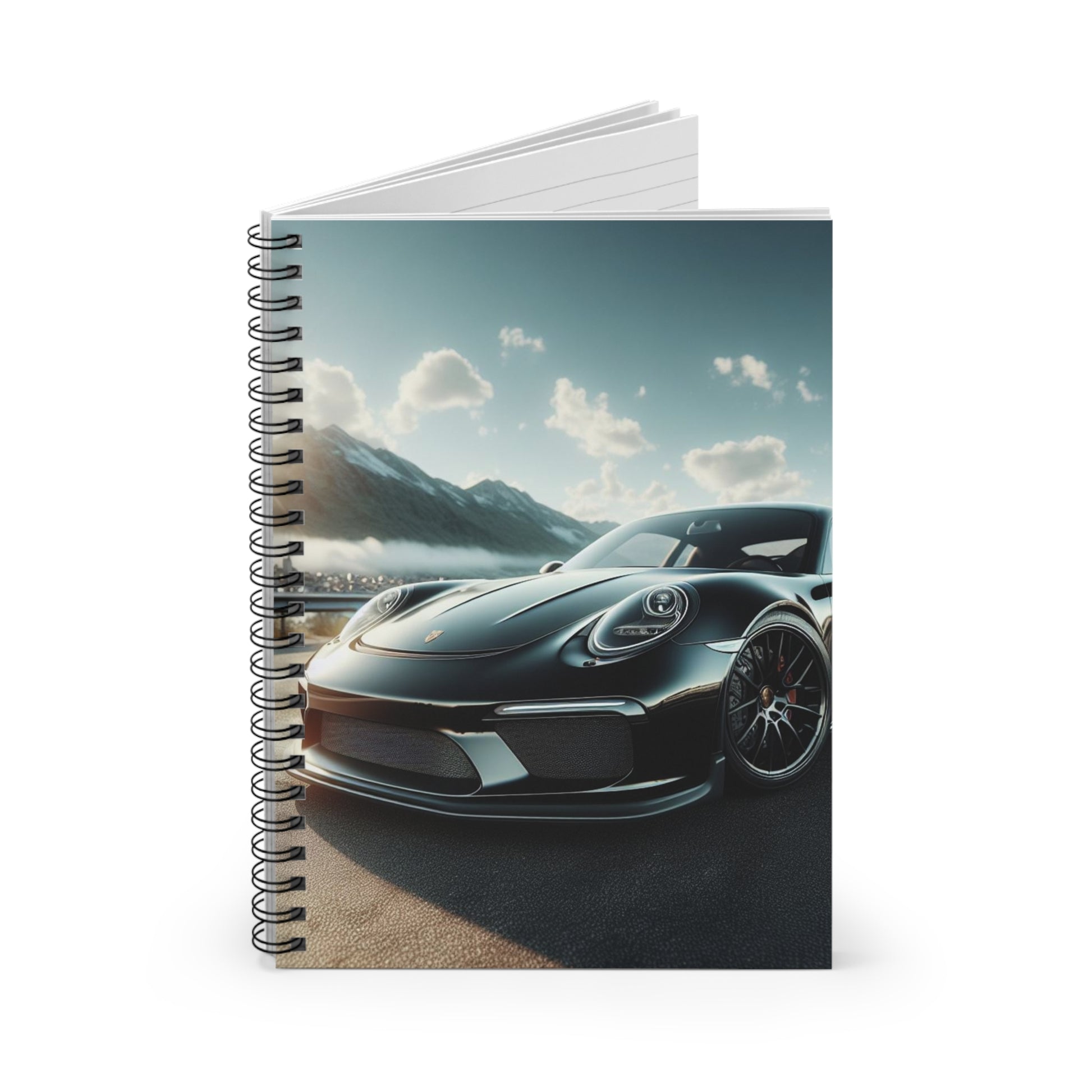 Black Porsche Spiral Notebook Paper products Printify   