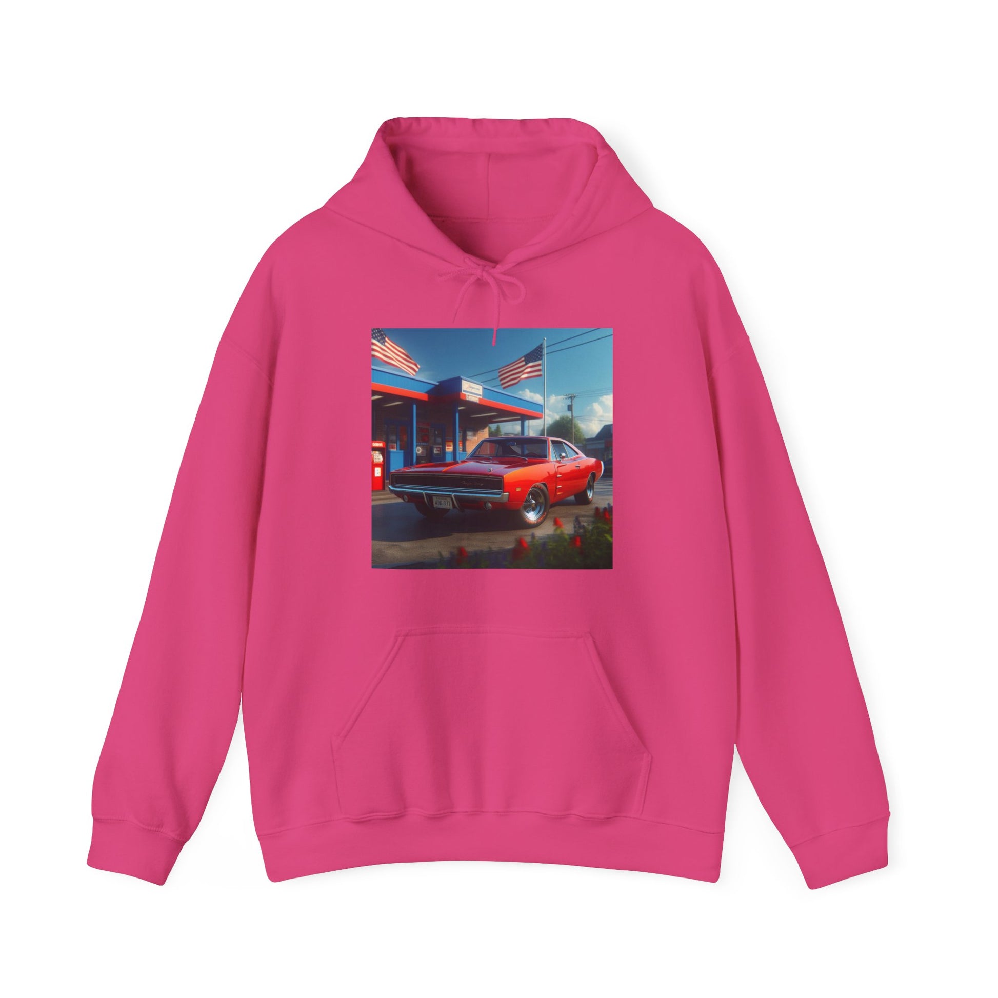 1970 Red Dodge Charger Hoodie Hoodie Printify Heliconia S 