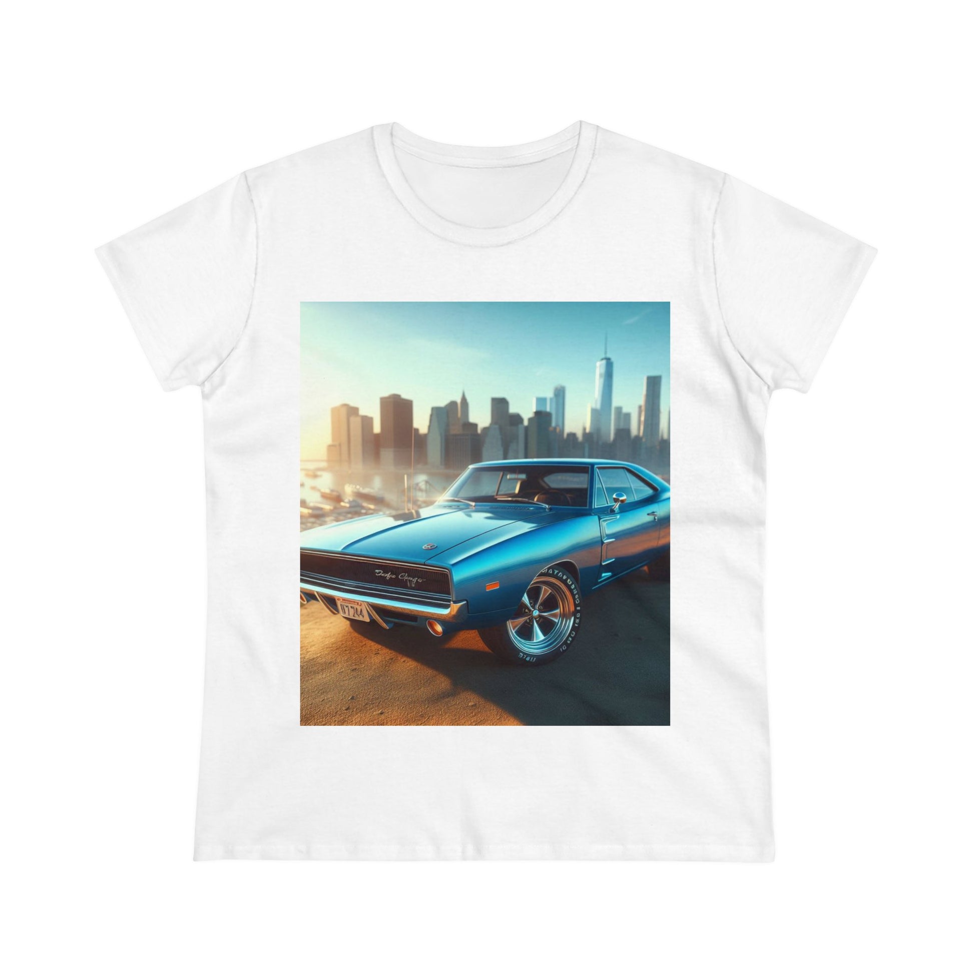 1970 Blue Dodge Charger T-Shirt T-Shirt Printify White S 