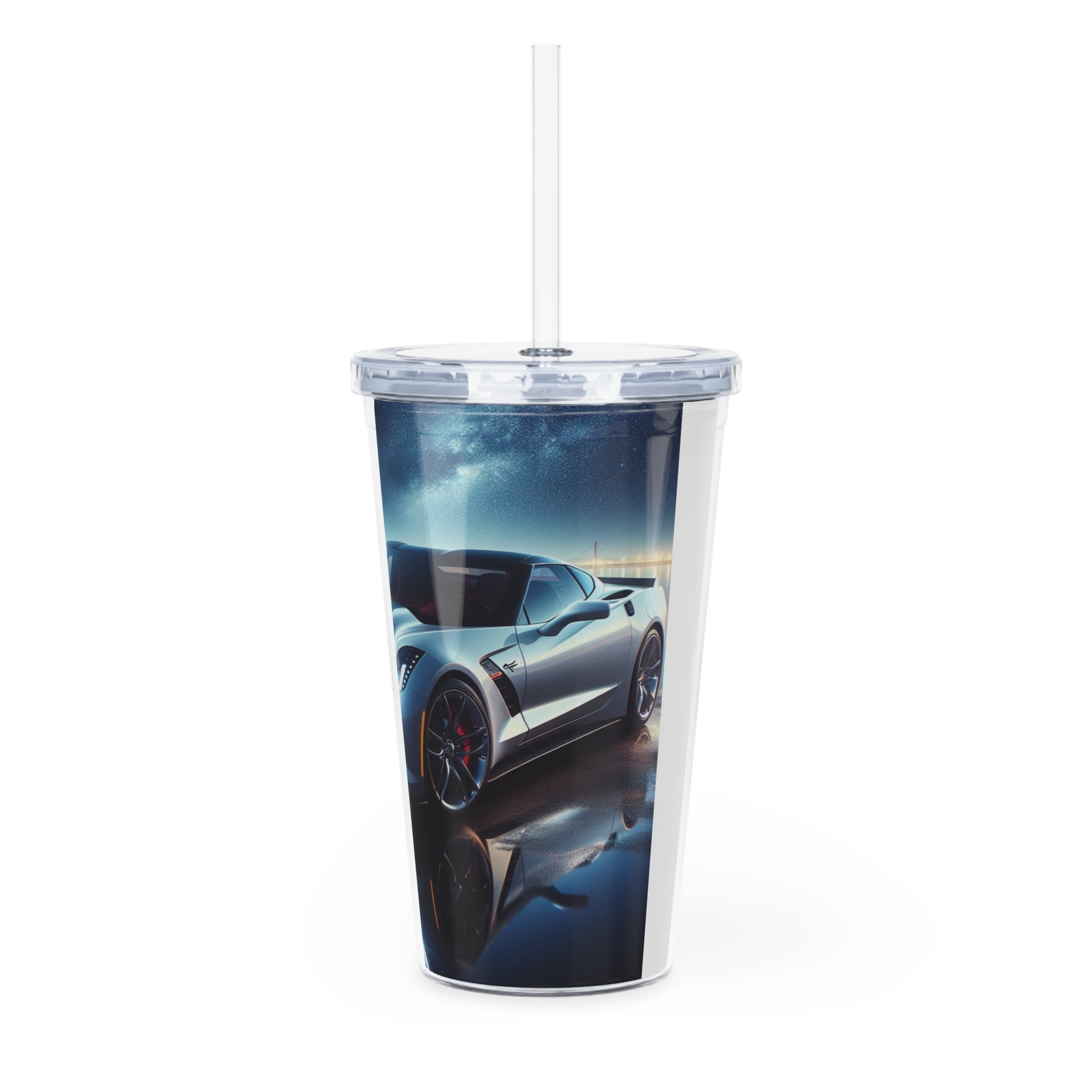 White Corvette Tumbler with Straw Mug Printify   