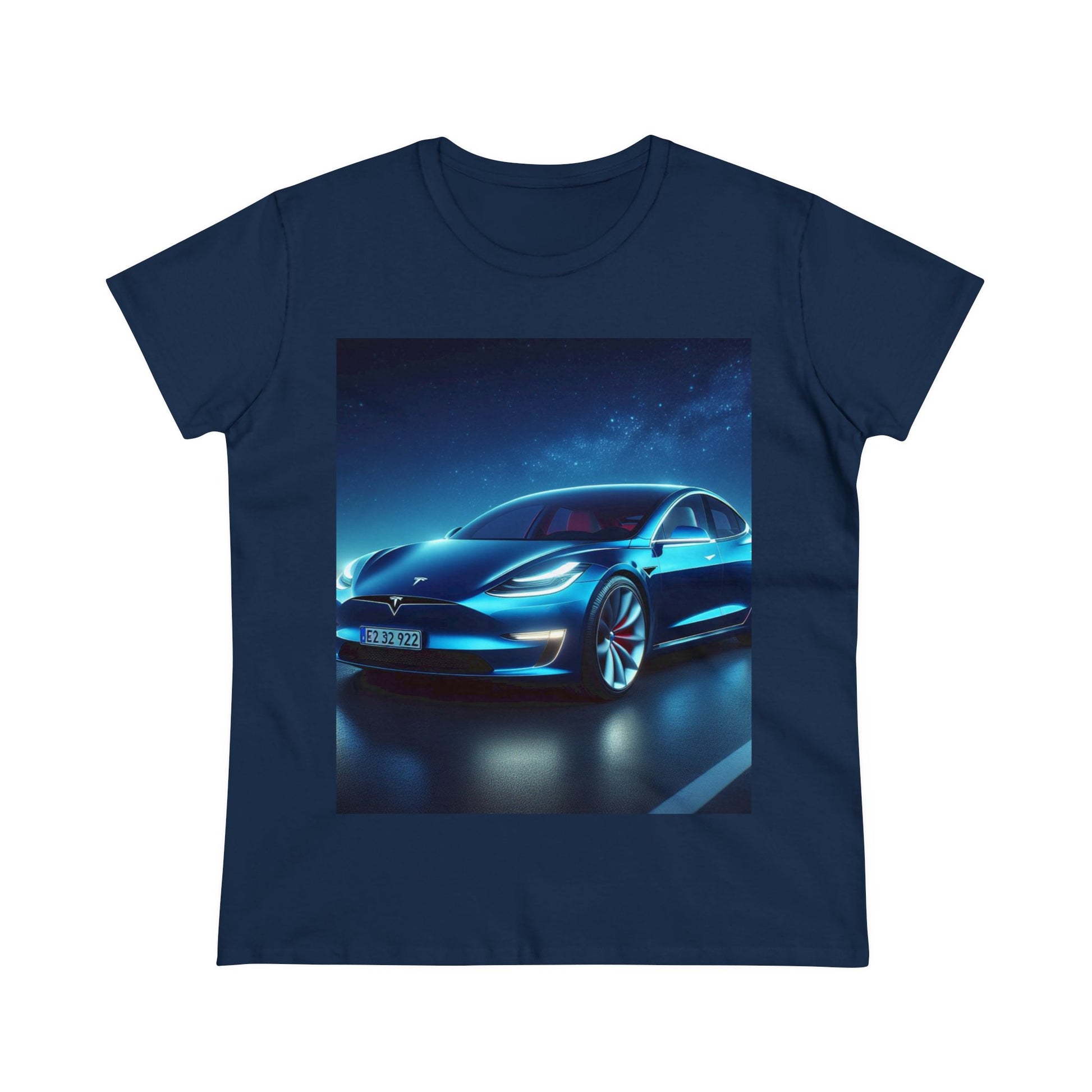 Blue Tesla T-Shirt T-Shirt Printify Navy S 