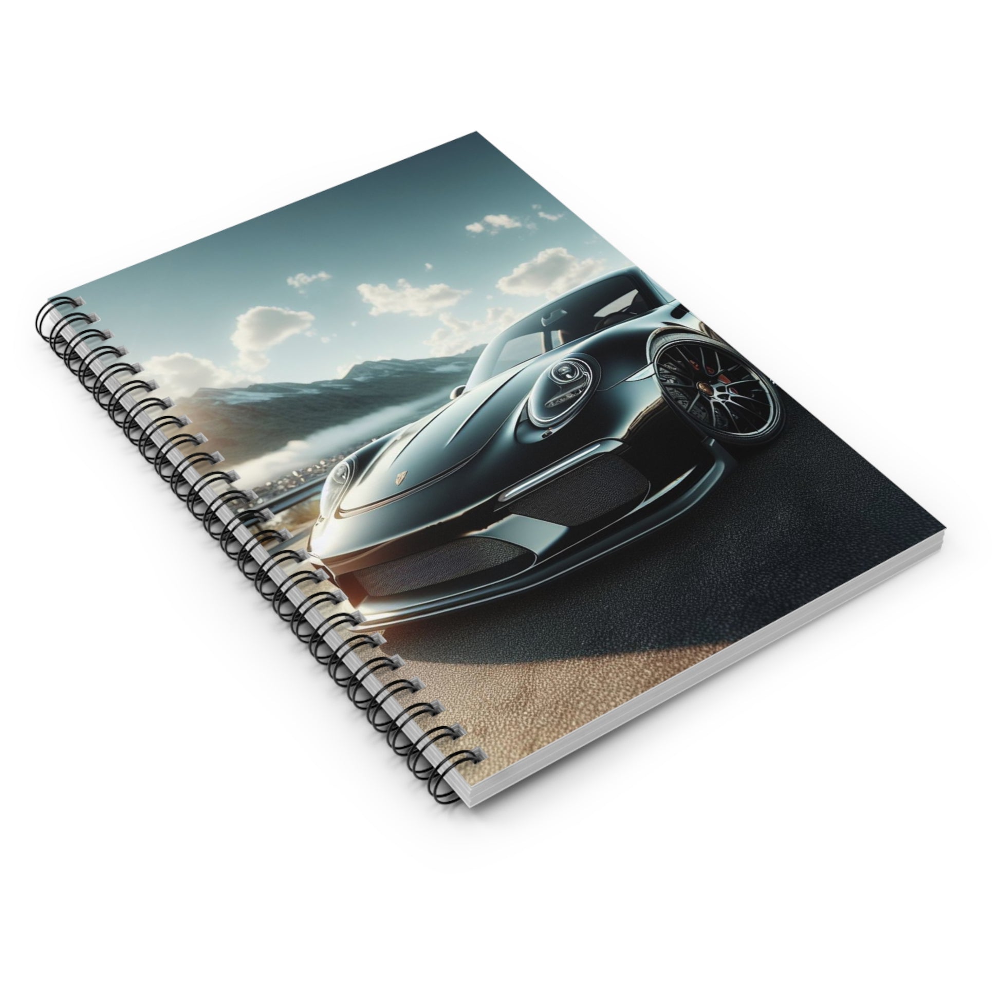 Black Porsche Spiral Notebook Paper products Printify   