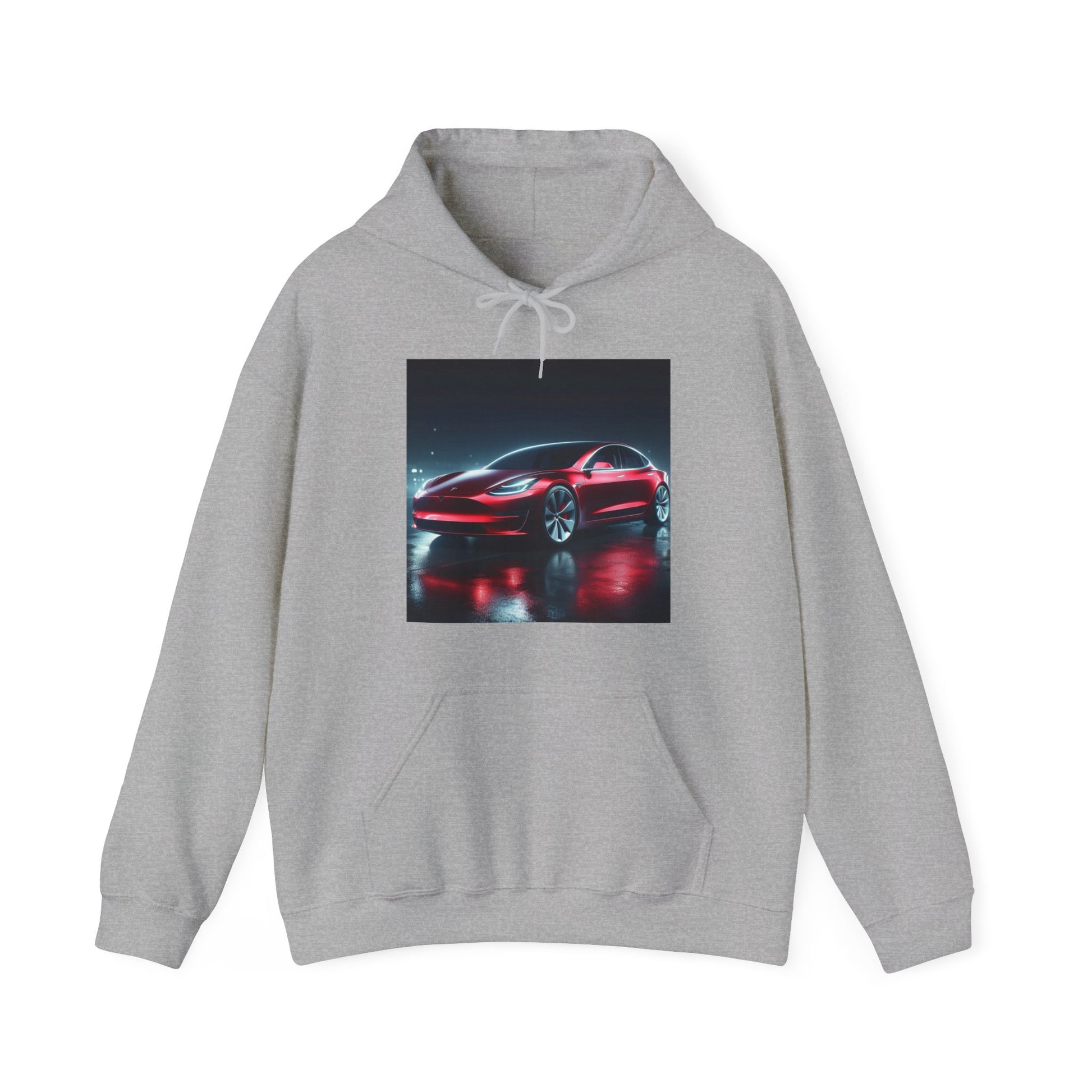 Red Tesla Hoodie Hoodie Printify Sport Grey S 