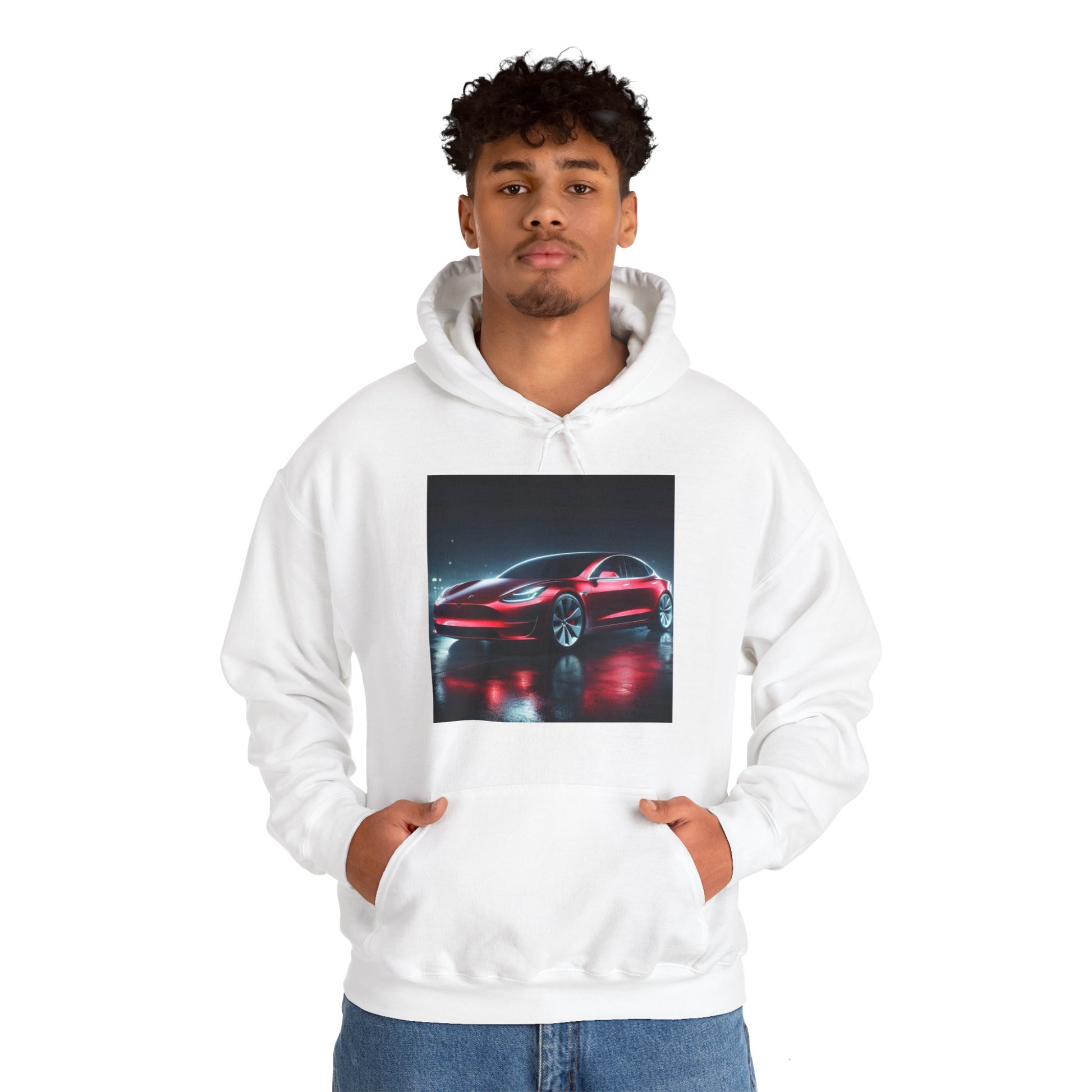 Red Tesla Hoodie Hoodie Printify   