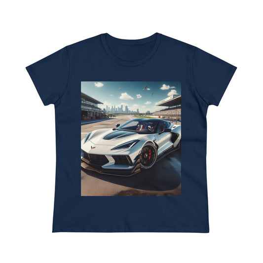 White Corvette T-Shirt T-Shirt Printify Navy S 