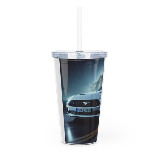 White Mustang Tumbler with Straw Mug Printify   