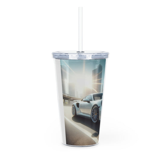 White Porsche Tumbler with Straw Mug Printify   