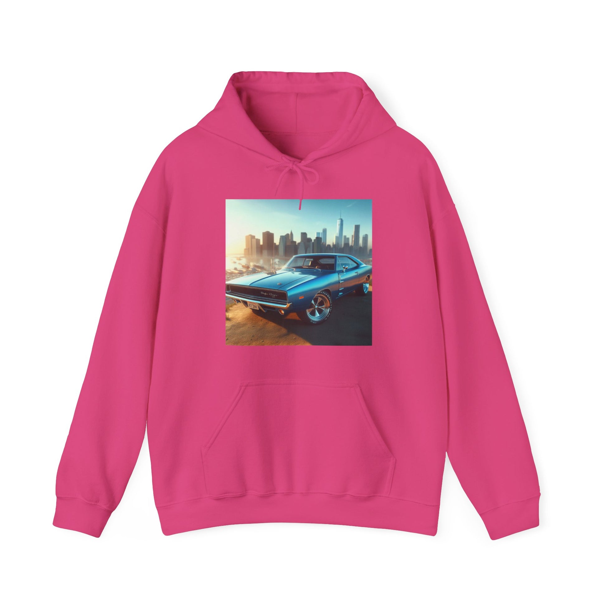 1970 Blue Dodge Charger Hoodie Hoodie Printify Heliconia S 