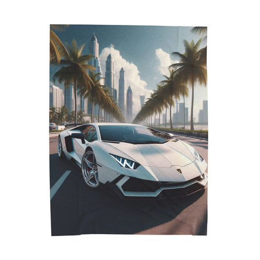 White Lamborghini Plush Blanket All Over Prints Printify 60" × 80"  