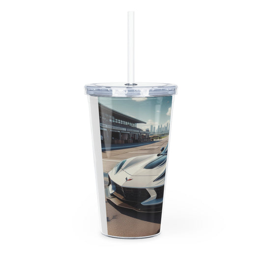 White Corvette Tumbler with Straw Mug Printify   
