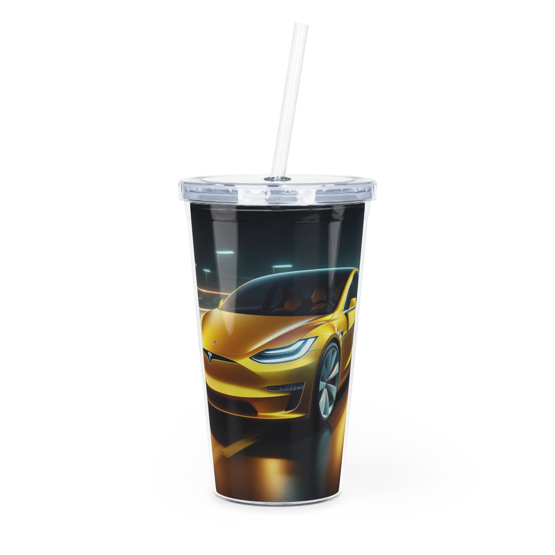 Yellow Tesla Tumbler with Straw Mug Printify 20oz Transparent 