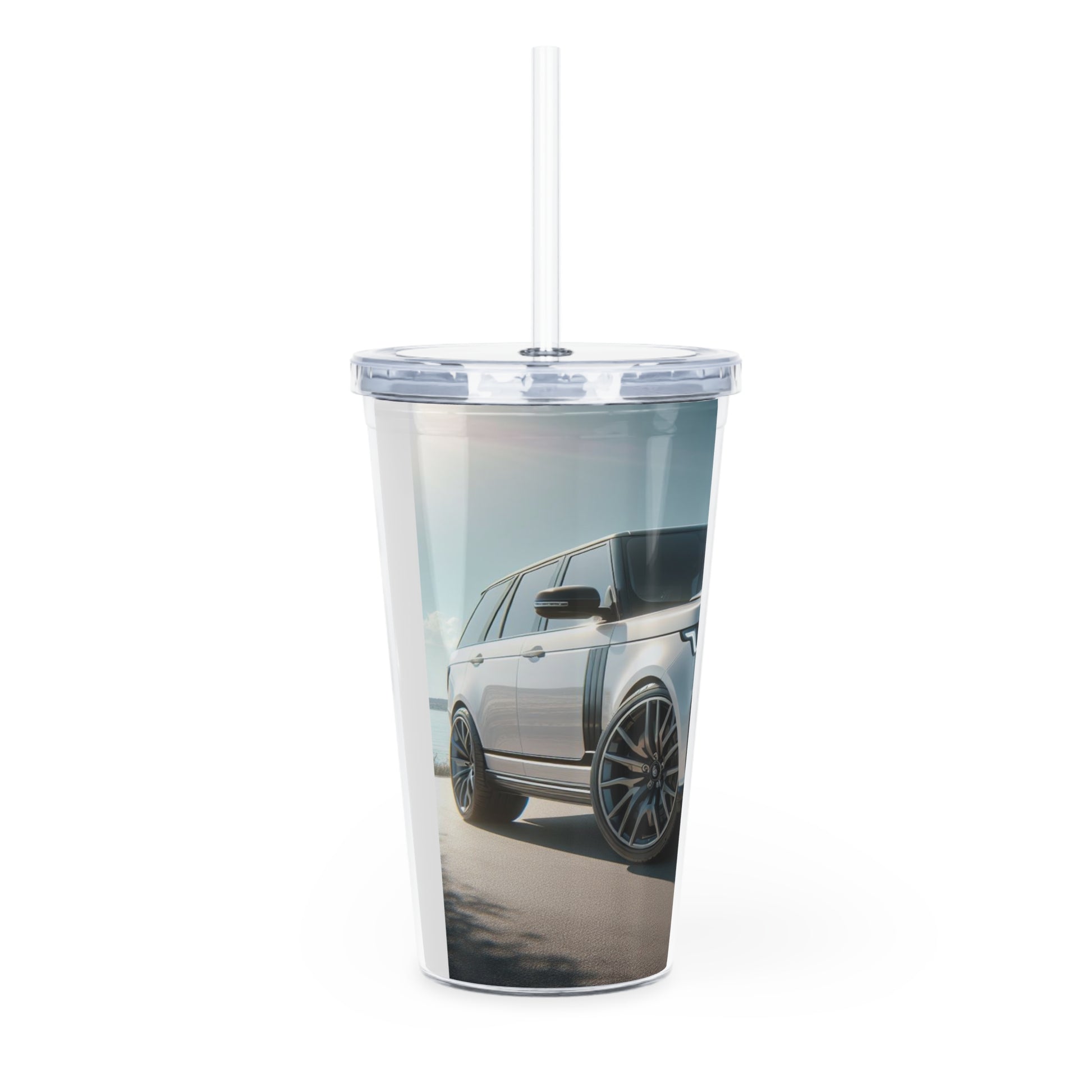 White Range Rover Tumbler with Straw Mug Printify   