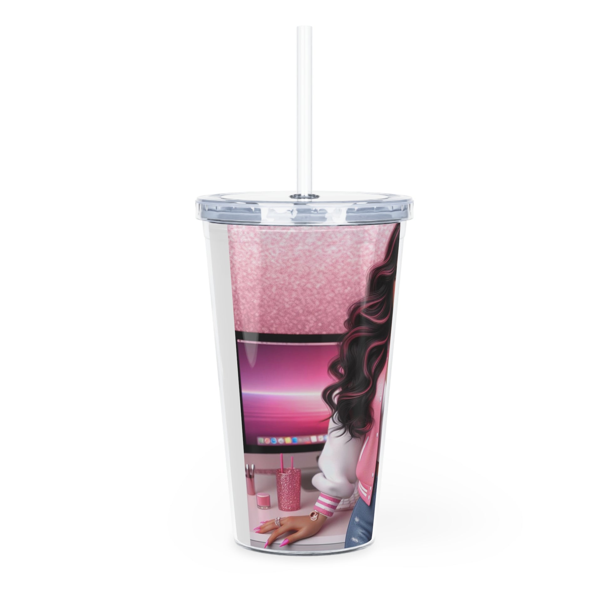 Pink Everything Tumbler with Straw Mug Printify   