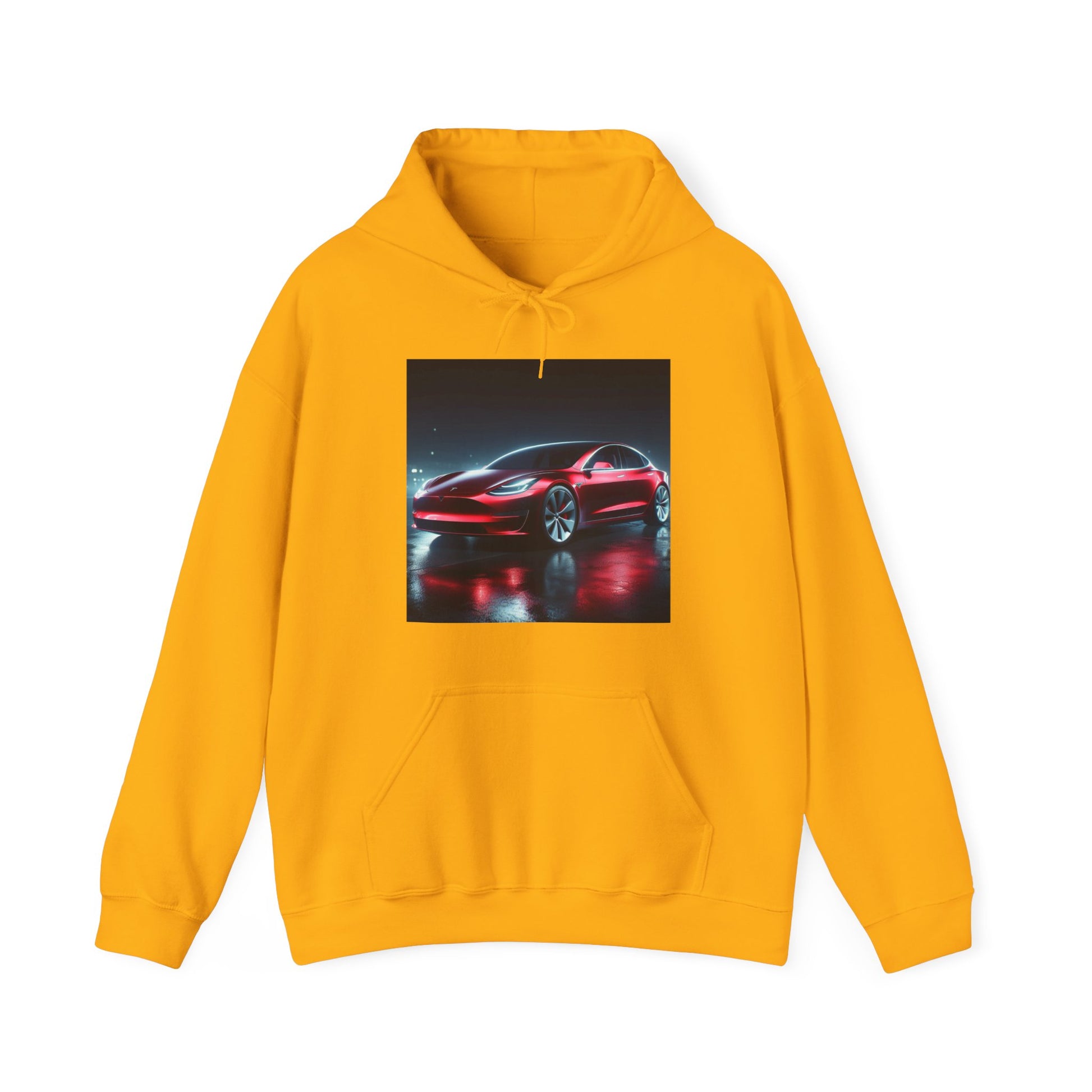 Red Tesla Hoodie Hoodie Printify Gold S 