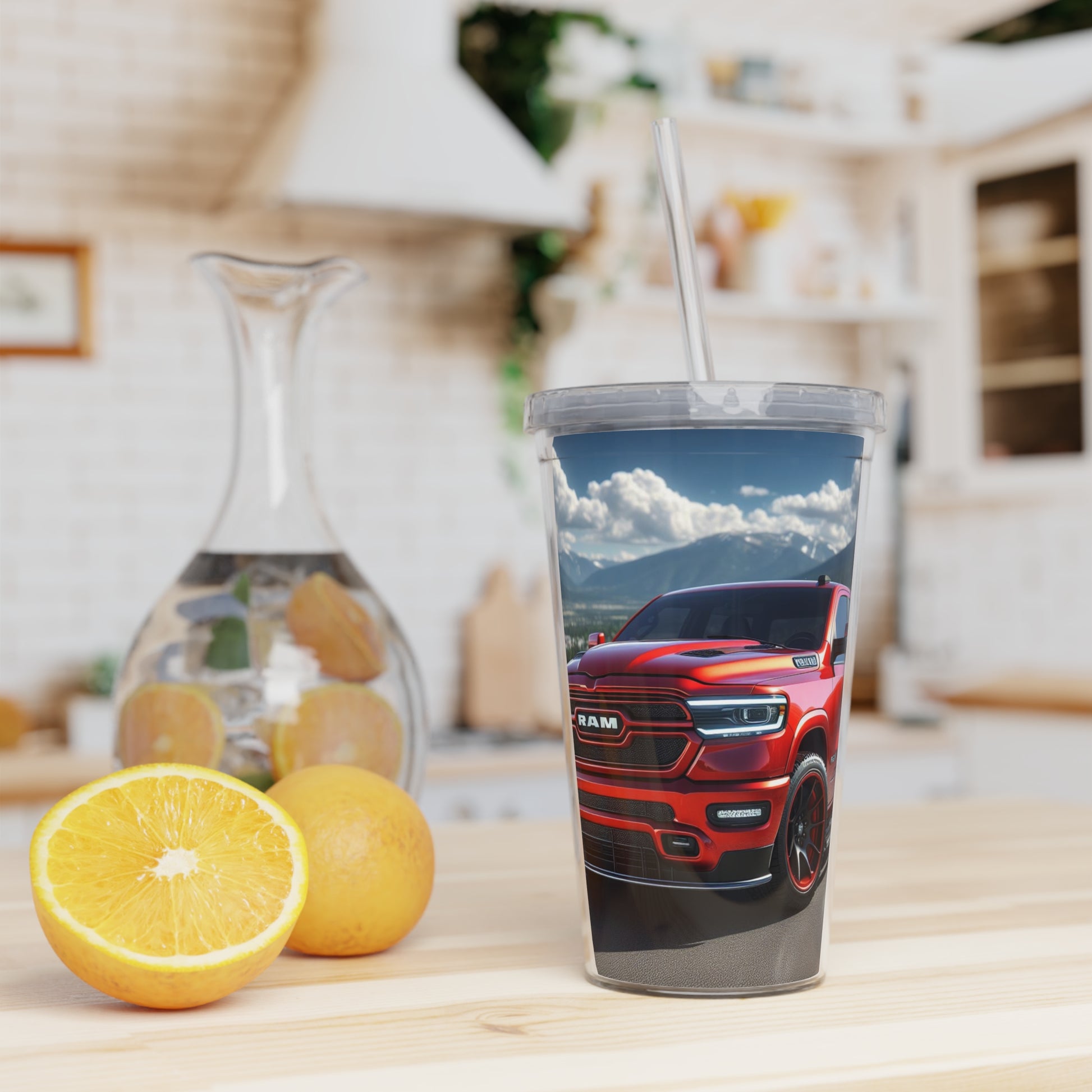 Red Dodge Ram Tumbler with Straw Mug Printify   