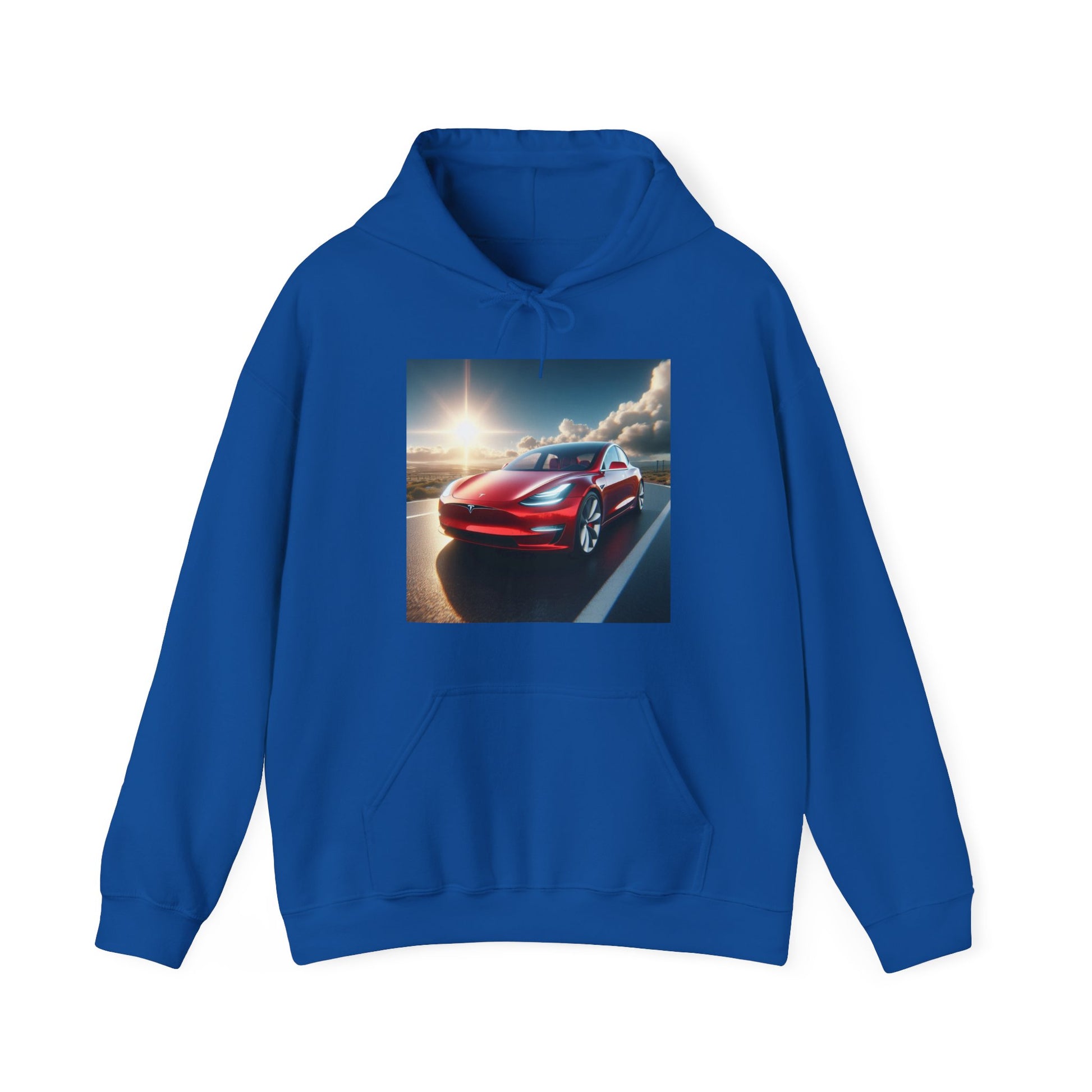 Red Tesla Hoodie Hoodie Printify Royal S 