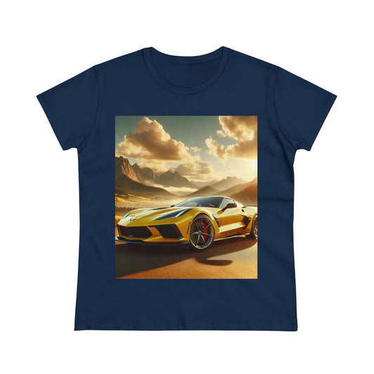 Yellow Corvette T-Shirt T-Shirt Printify Navy S 