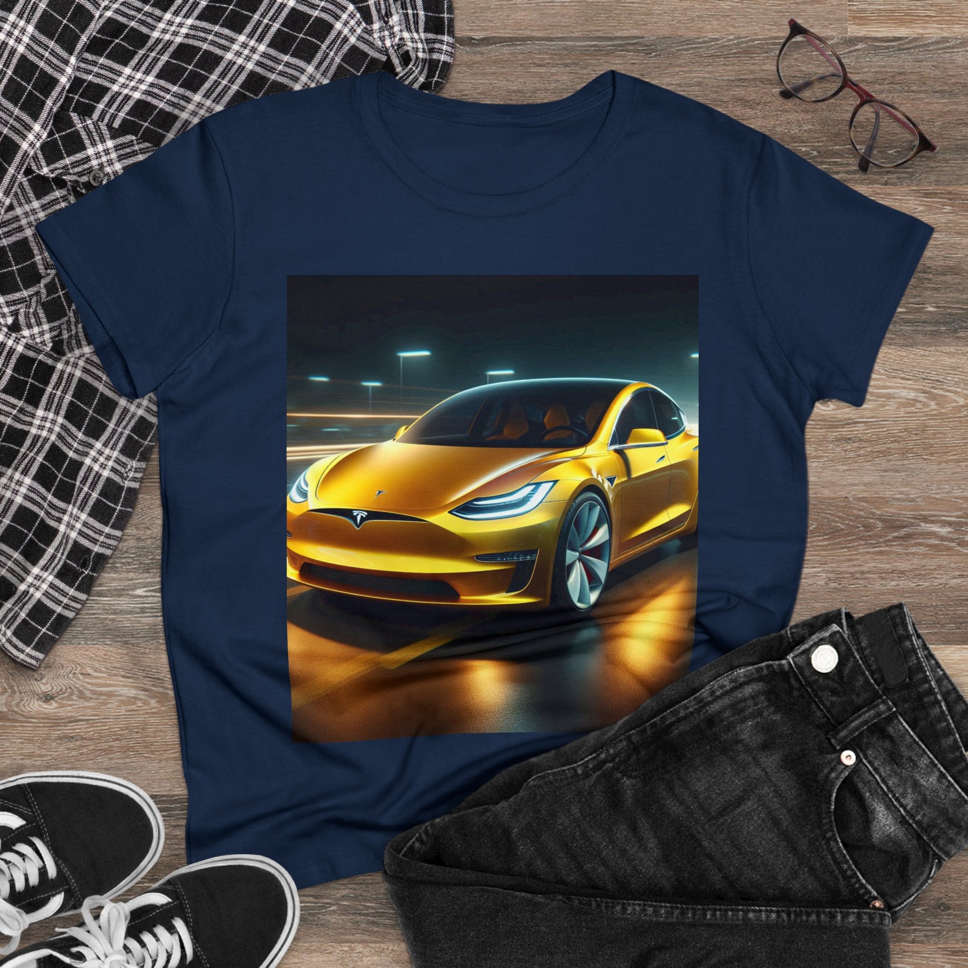 Yellow Tesla T-Shirt T-Shirt Printify   