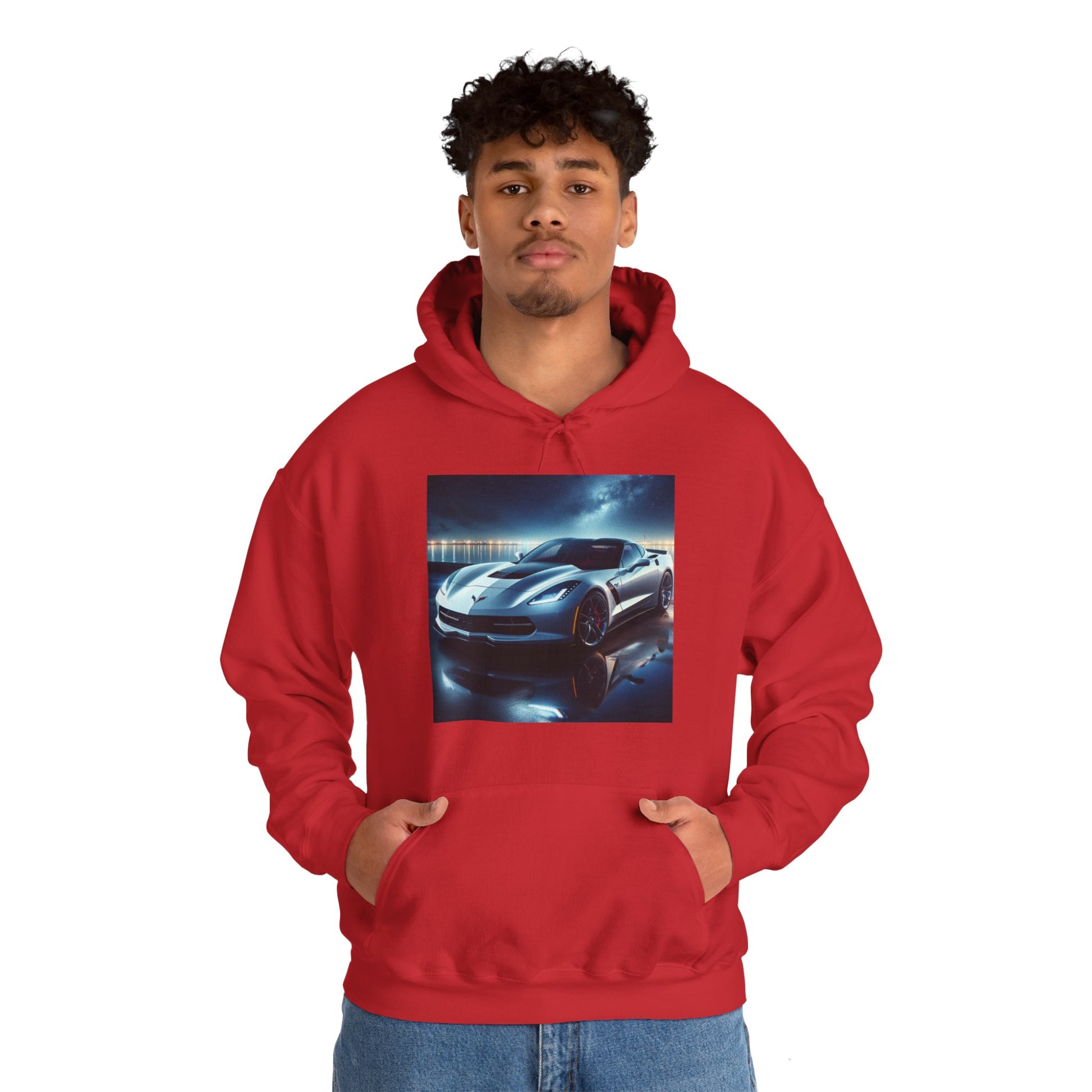 White Corvette Hoodie Hoodie Printify   