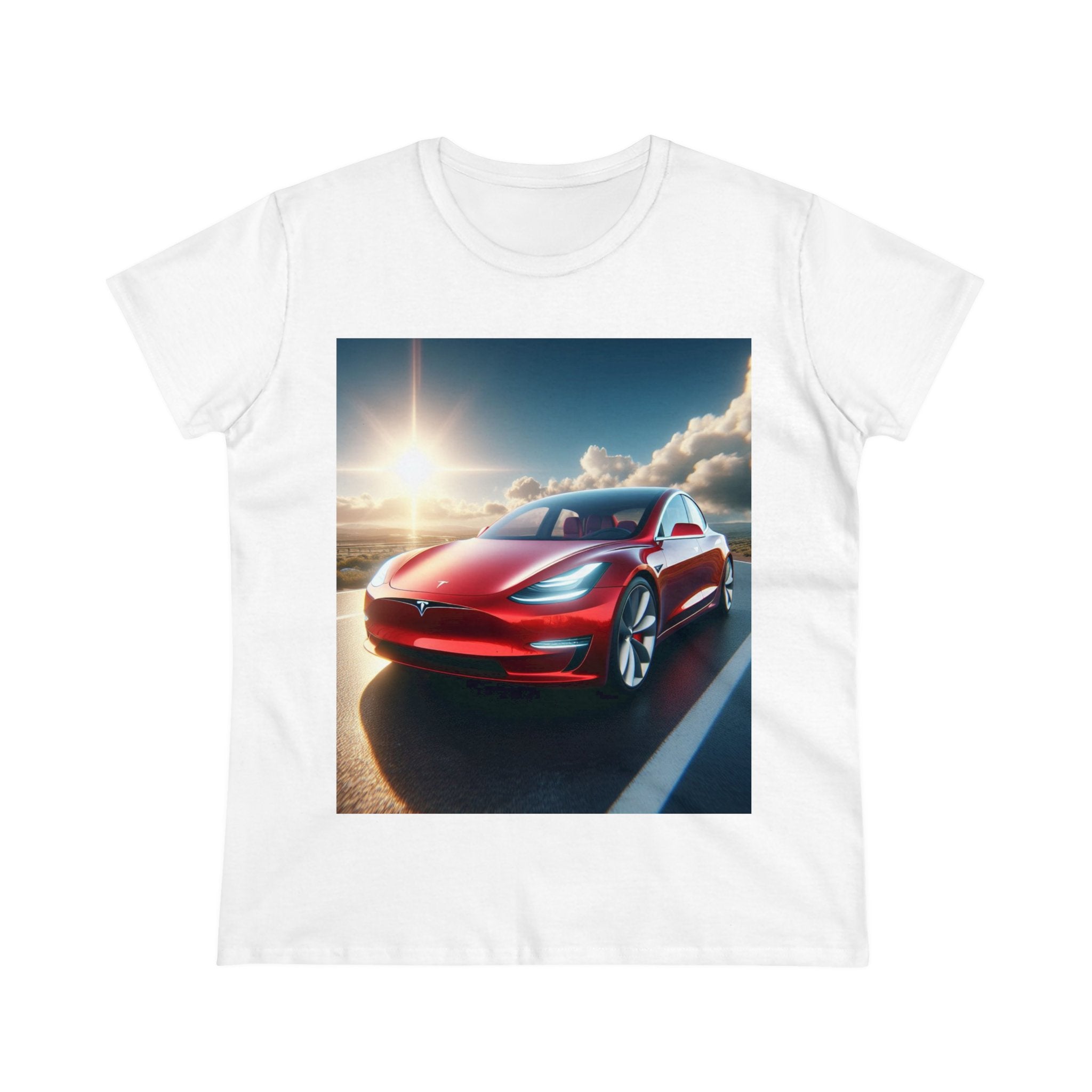 Red Tesla T-Shirt T-Shirt Printify White S 