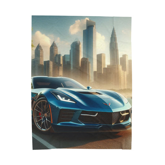 Blue Corvette Plush Blanket All Over Prints Printify 60" × 80"  