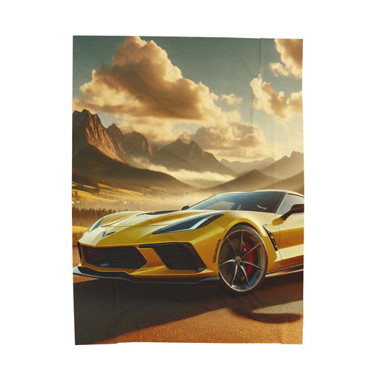 Yellow Corvette Plush Blanket All Over Prints Printify 60" × 80"  