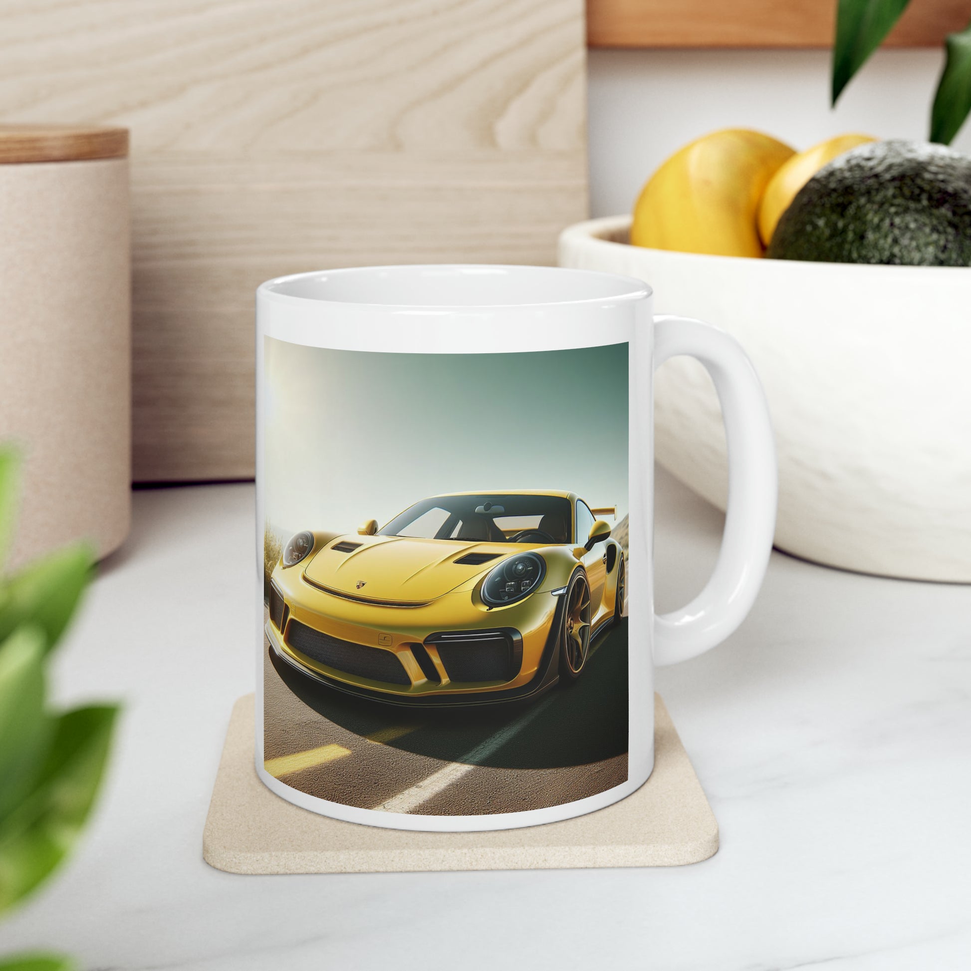 Yellow Porsche Mug Mug Printify   